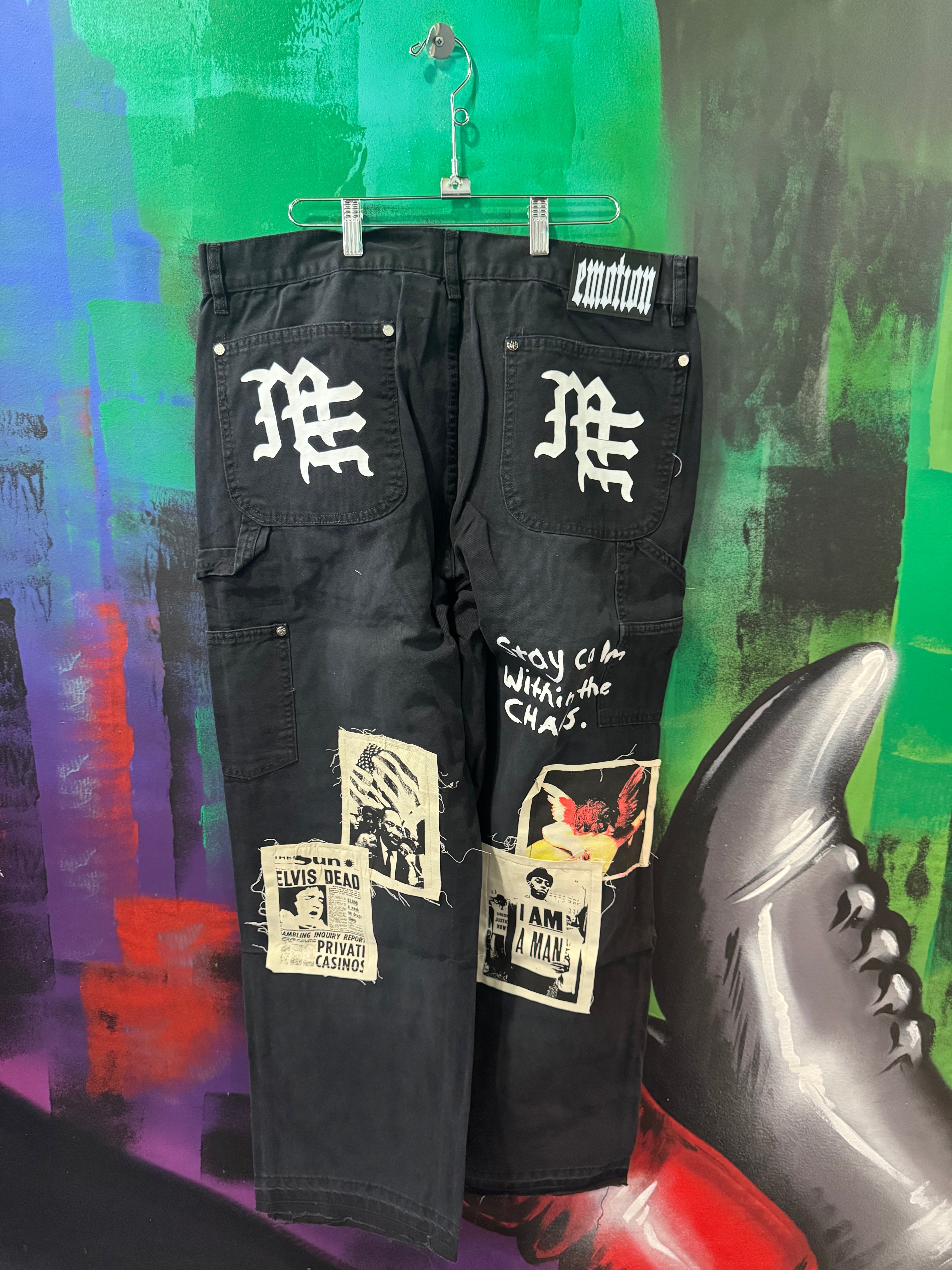 Mixed Emotion Black Newspaper Carpenter Jeans
