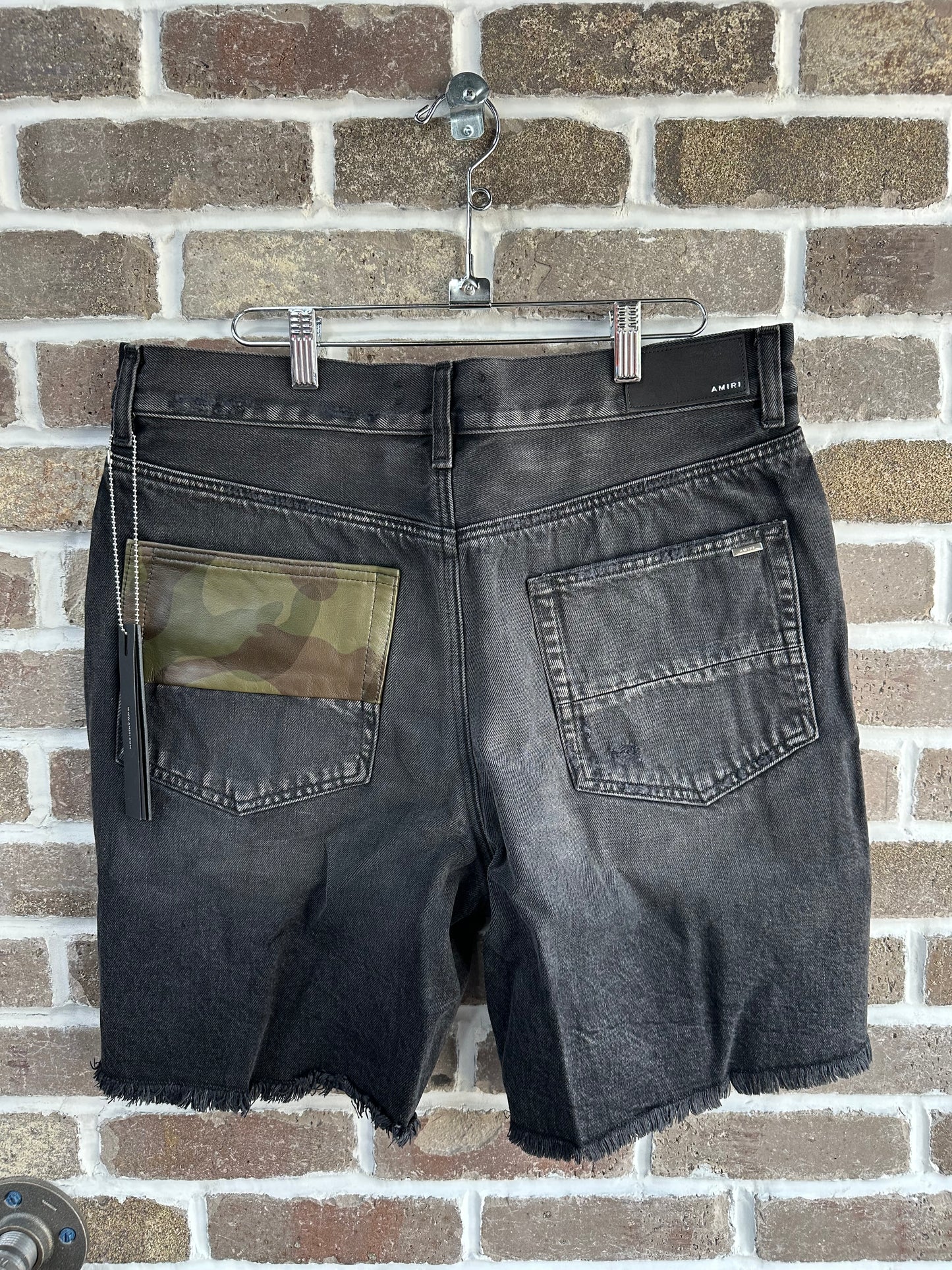 Amiri Aged Black Camo Patch Shorts
