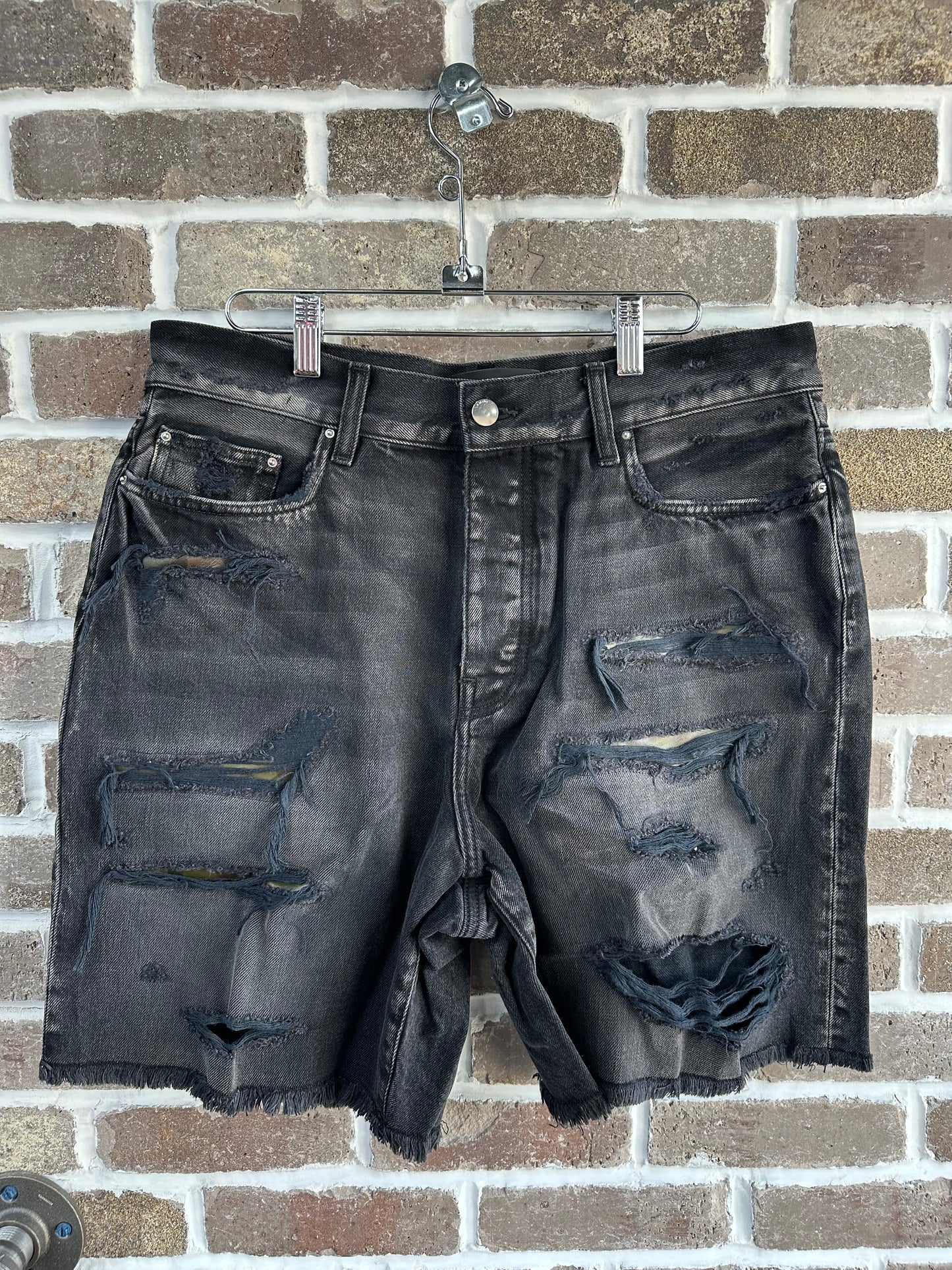 Amiri Aged Black Camo Patch Shorts