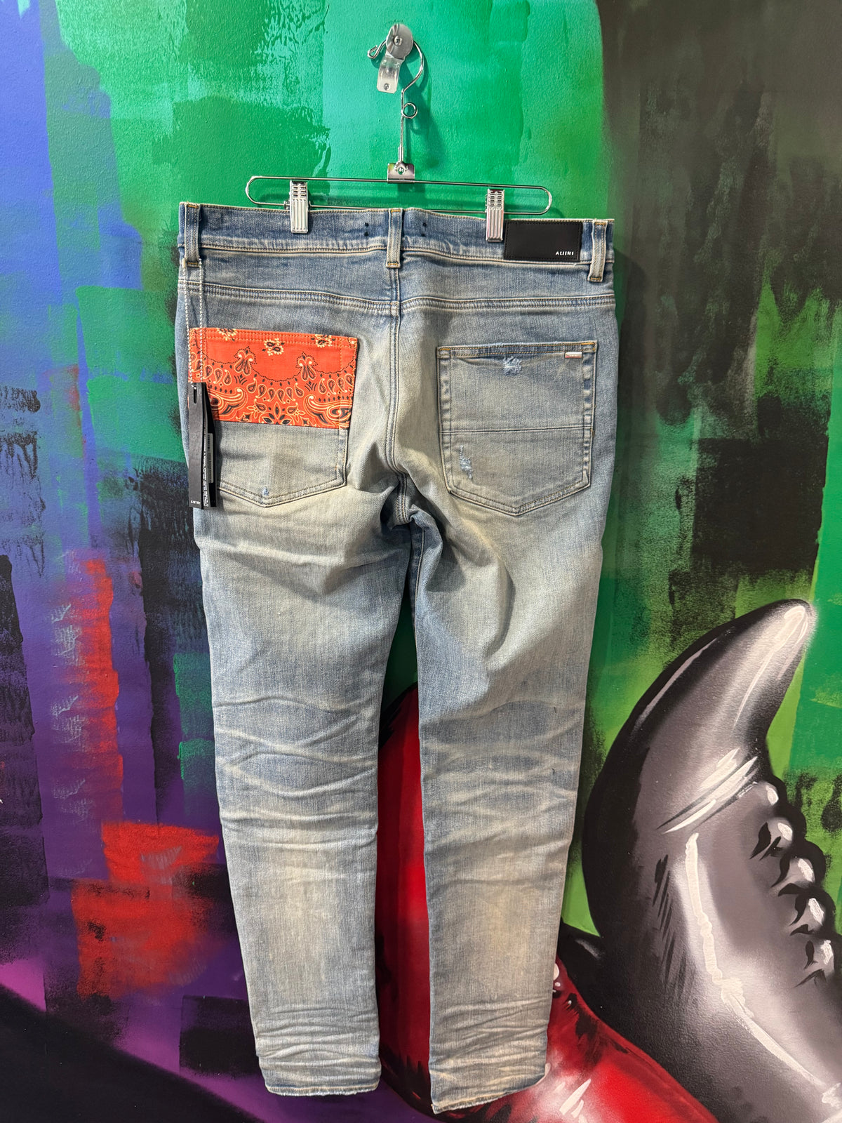 Amiri Blue Vintage Bandana Patch Skinny Jeans