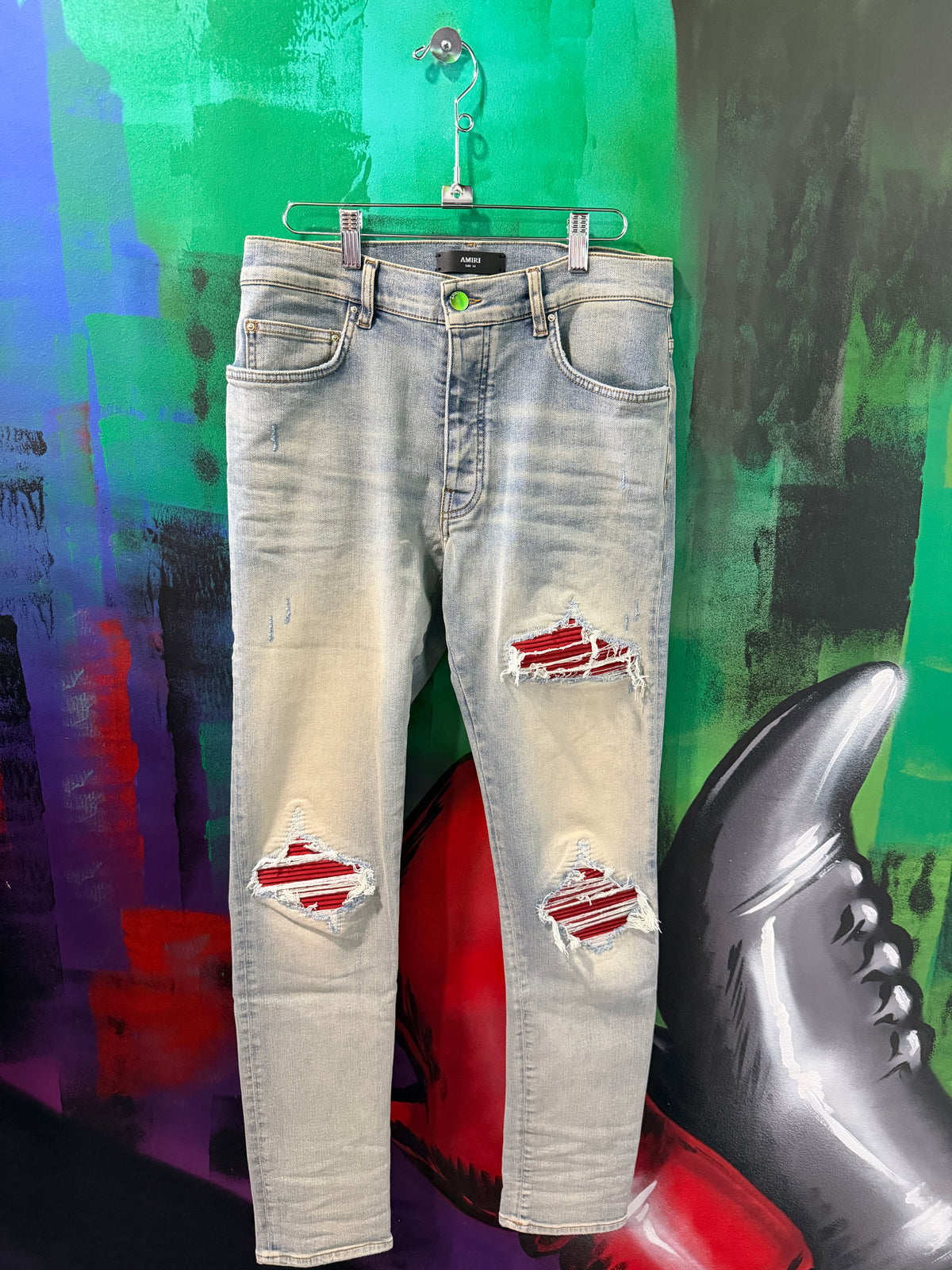 Amiri MX1 Blue & Red Patch Jeans