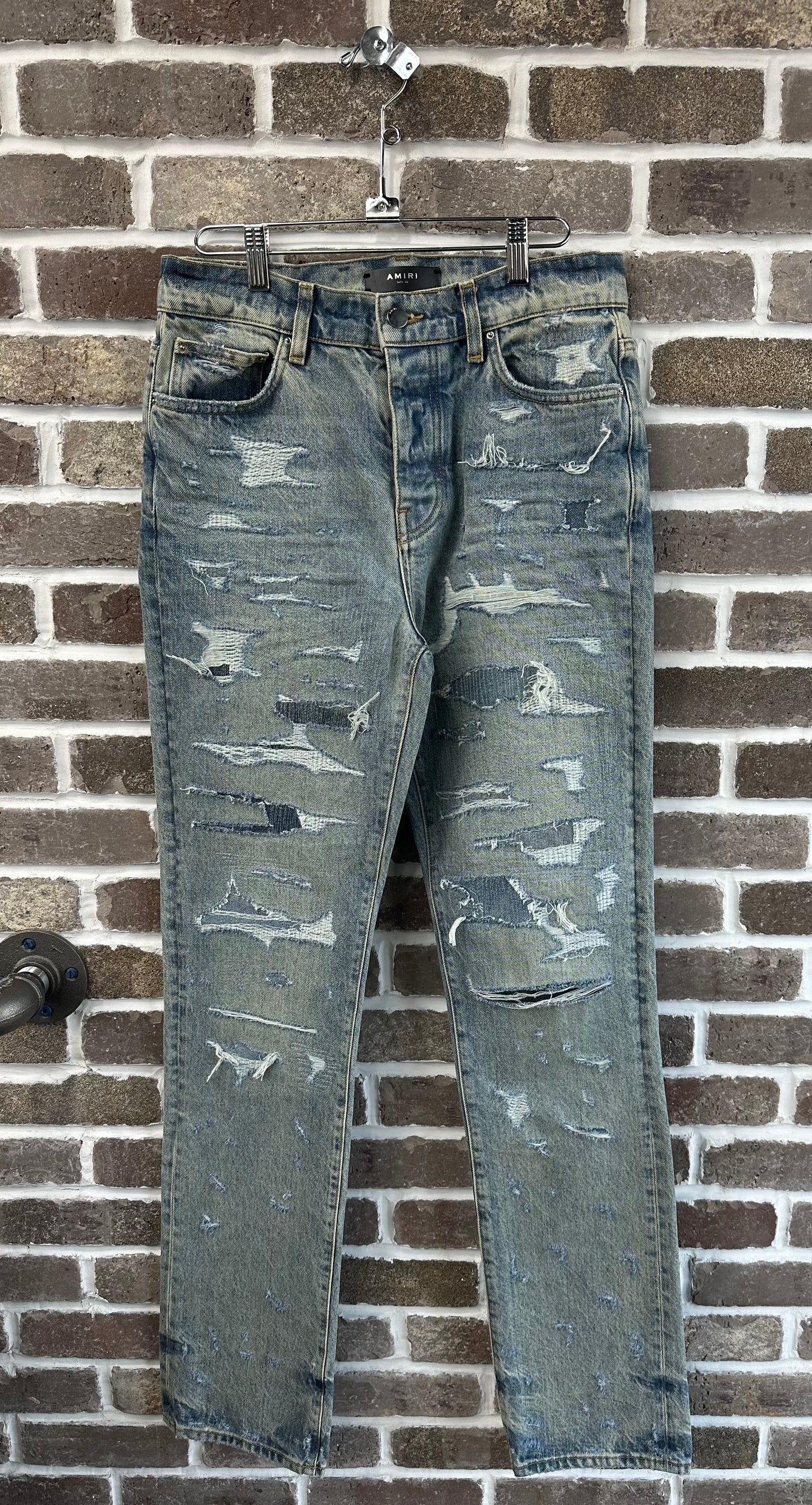 Amiri Straight Fit Ripped Denim Jeans