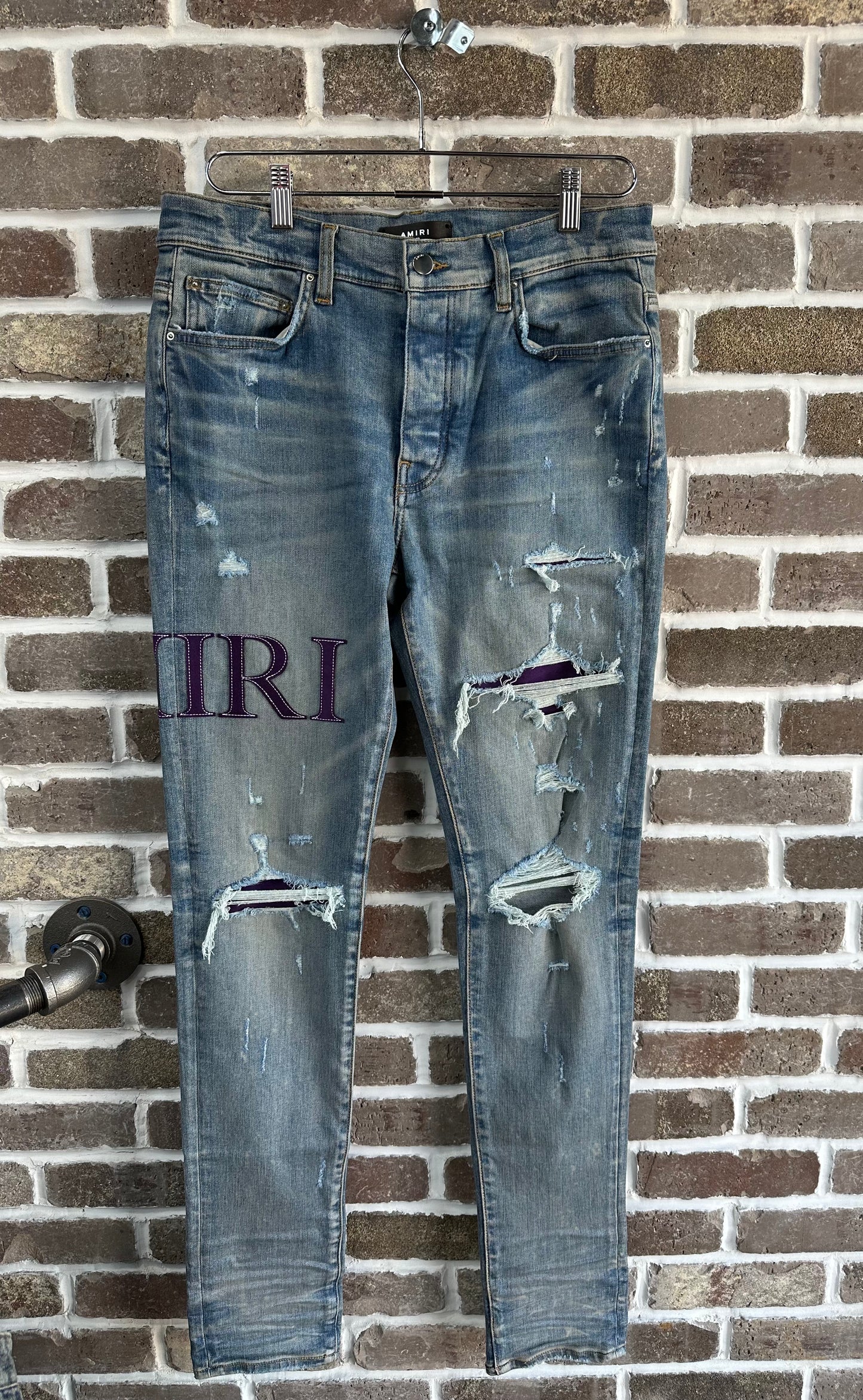 Amiri Light Wash Purple Serif Side Logo Jeans