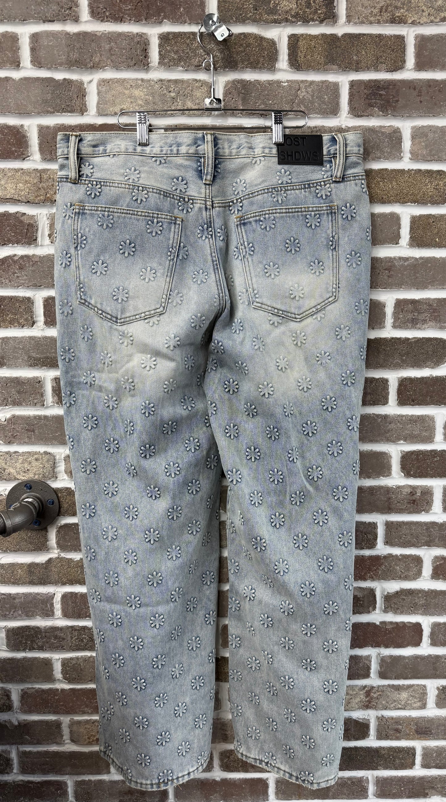 Lost Shdws Embossed Logo Blue Denim Jeans