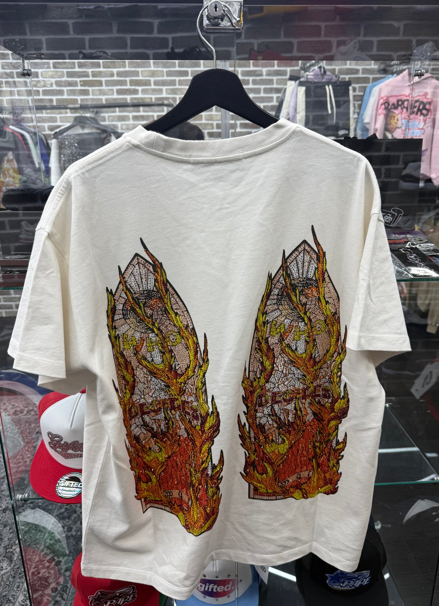 Who Decides War Flame Glass Rhinestone White Tee
