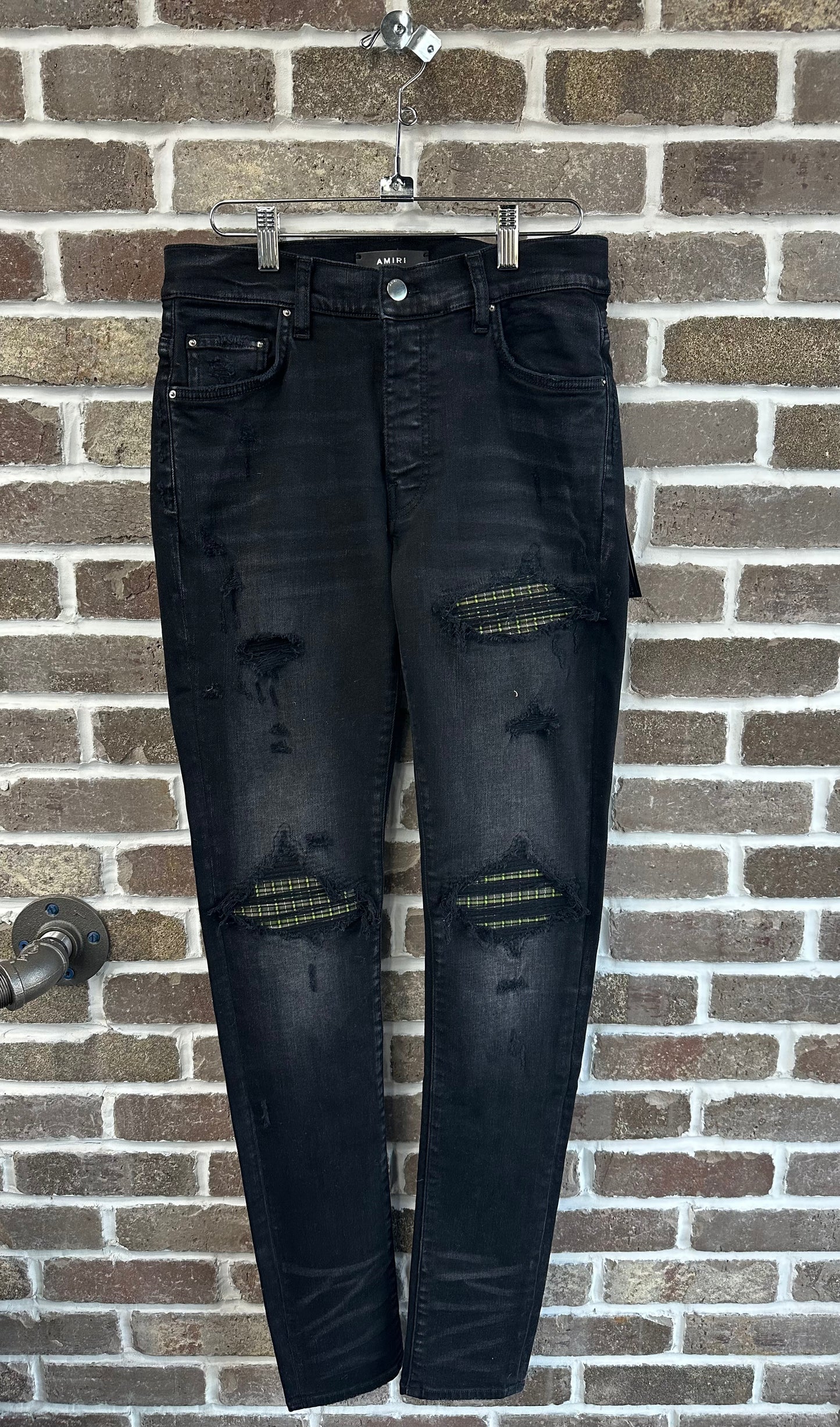 Amiri MX1 Black/Green Platted Denim Jeans