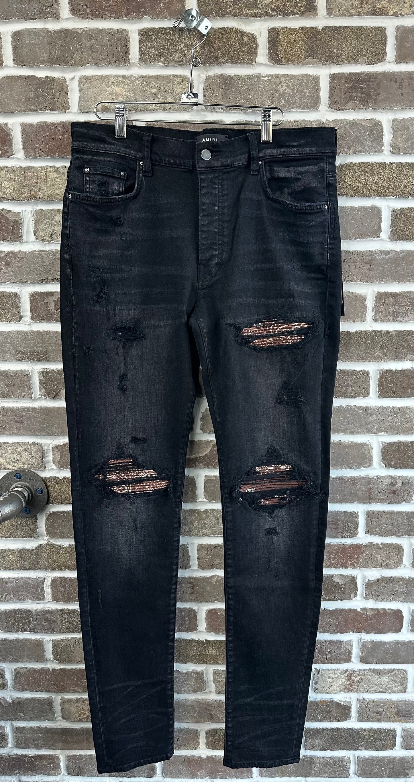 Amiri MX1 Brown Paisley Patches Jeans