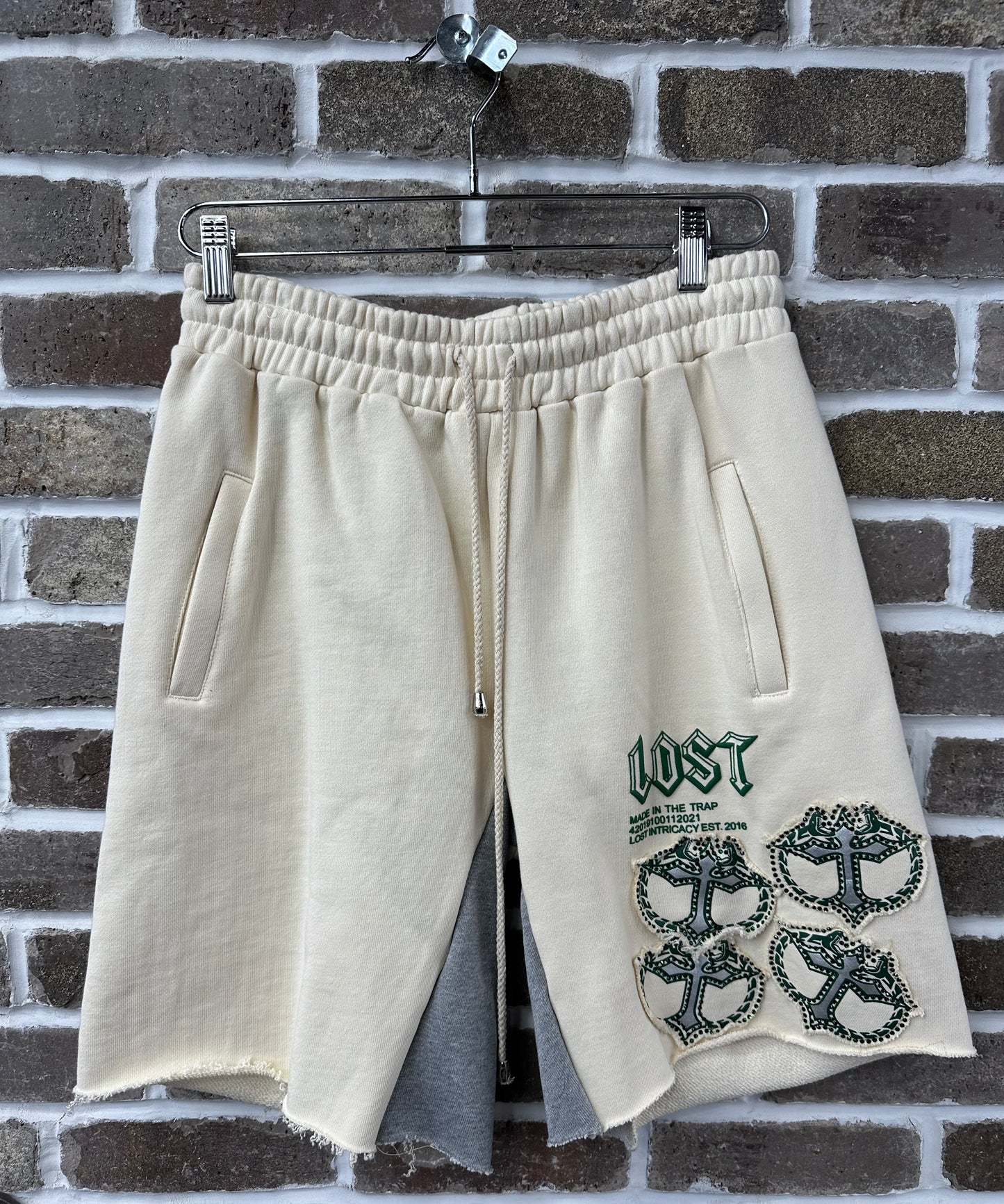 Lost Intricacy Rhinestone Creme/Green Mitt Shorts