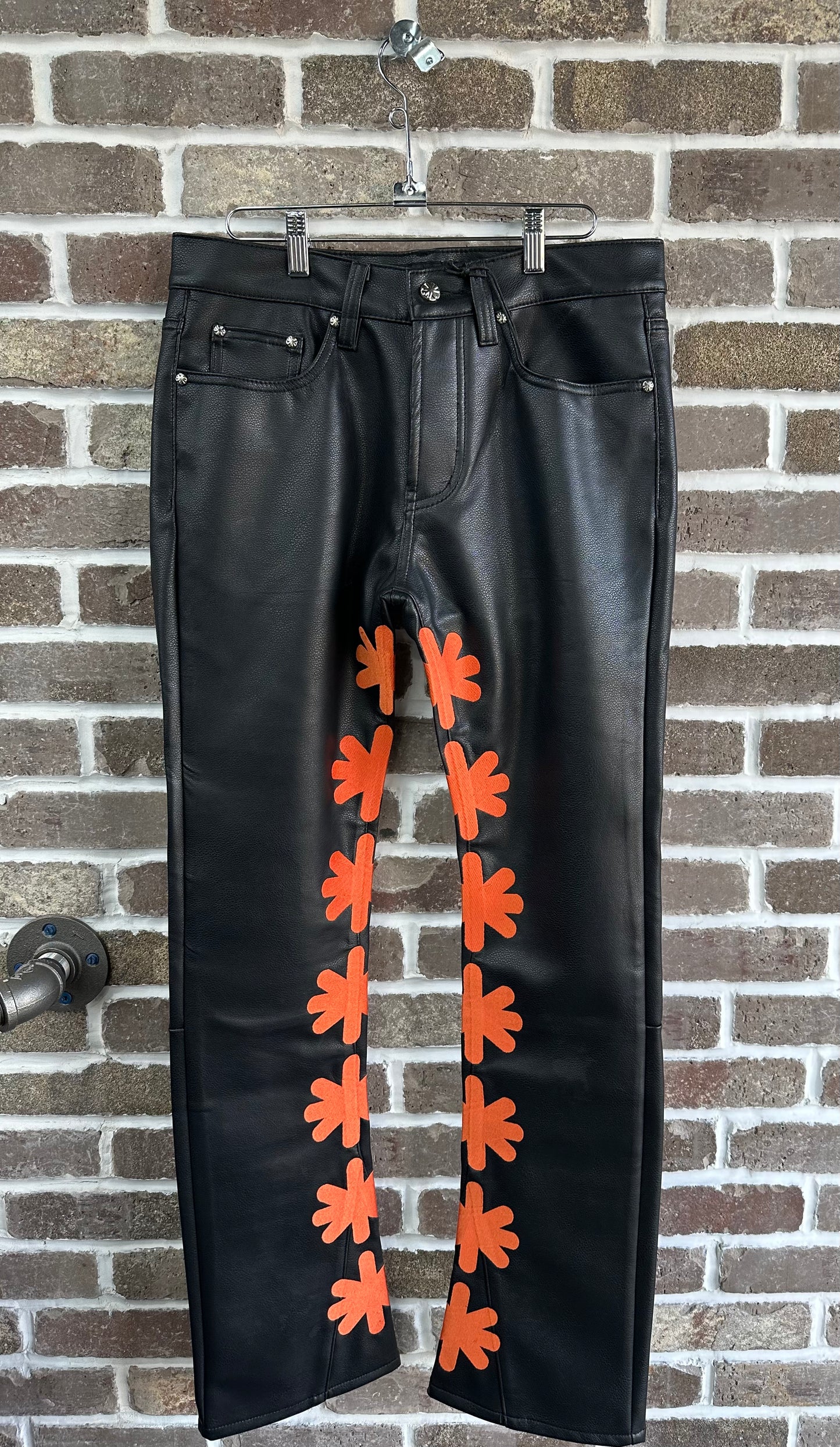 Lost Shdws Leather Pants Black/Orange