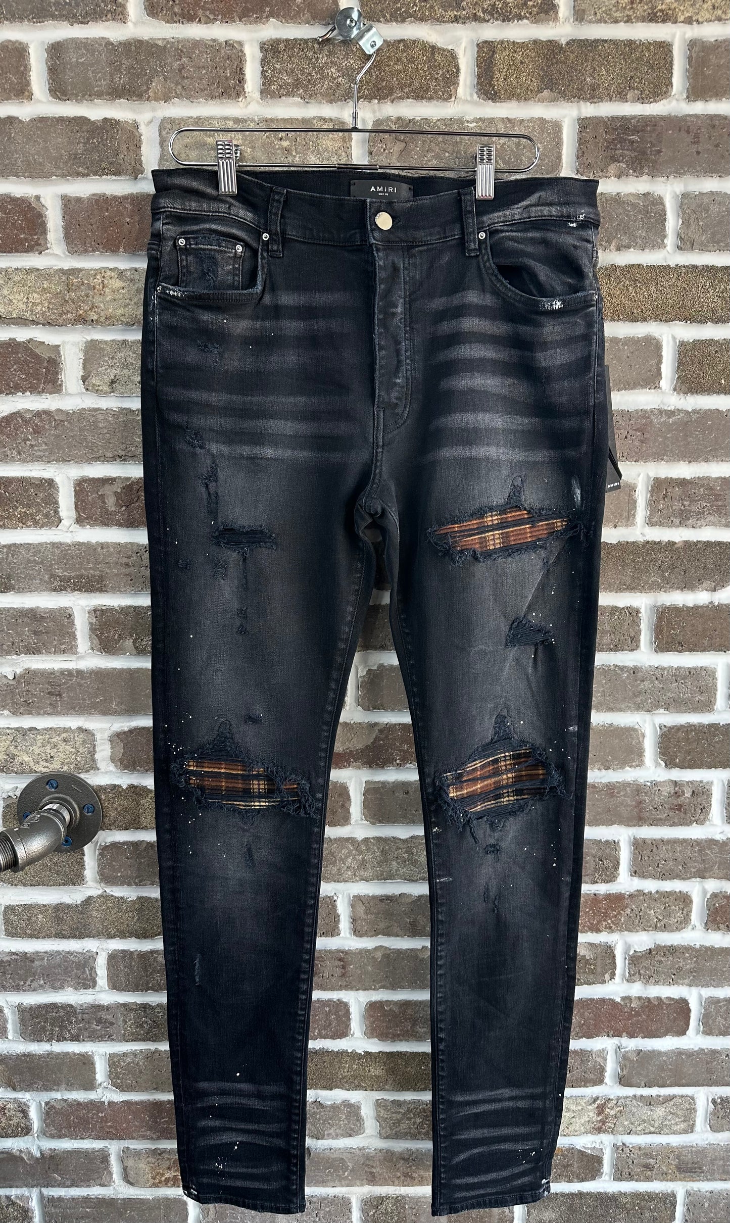Amiri MX1 Brown Plaid Patch Jeans