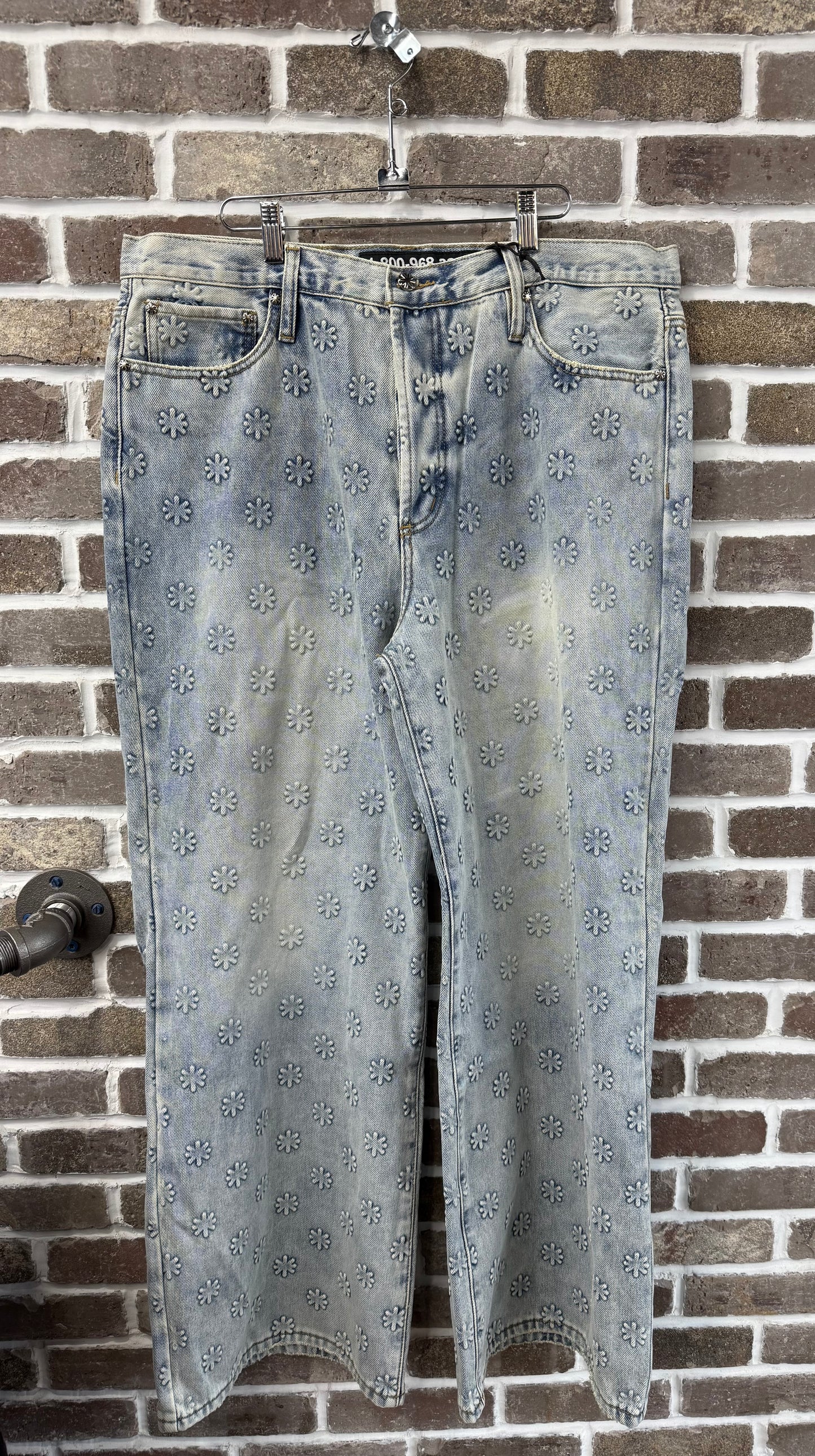 Lost Shdws Embossed Logo Blue Denim Jeans