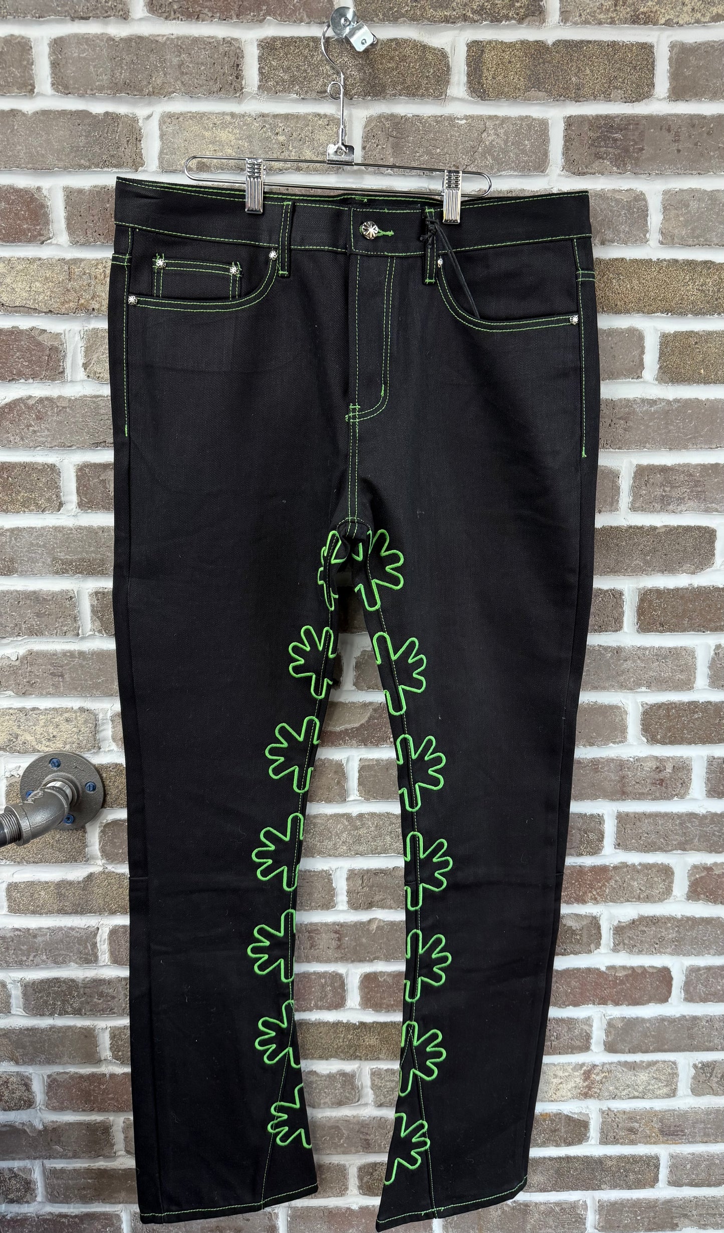 Lost Shdws Neon Green Outline Denim Jeans