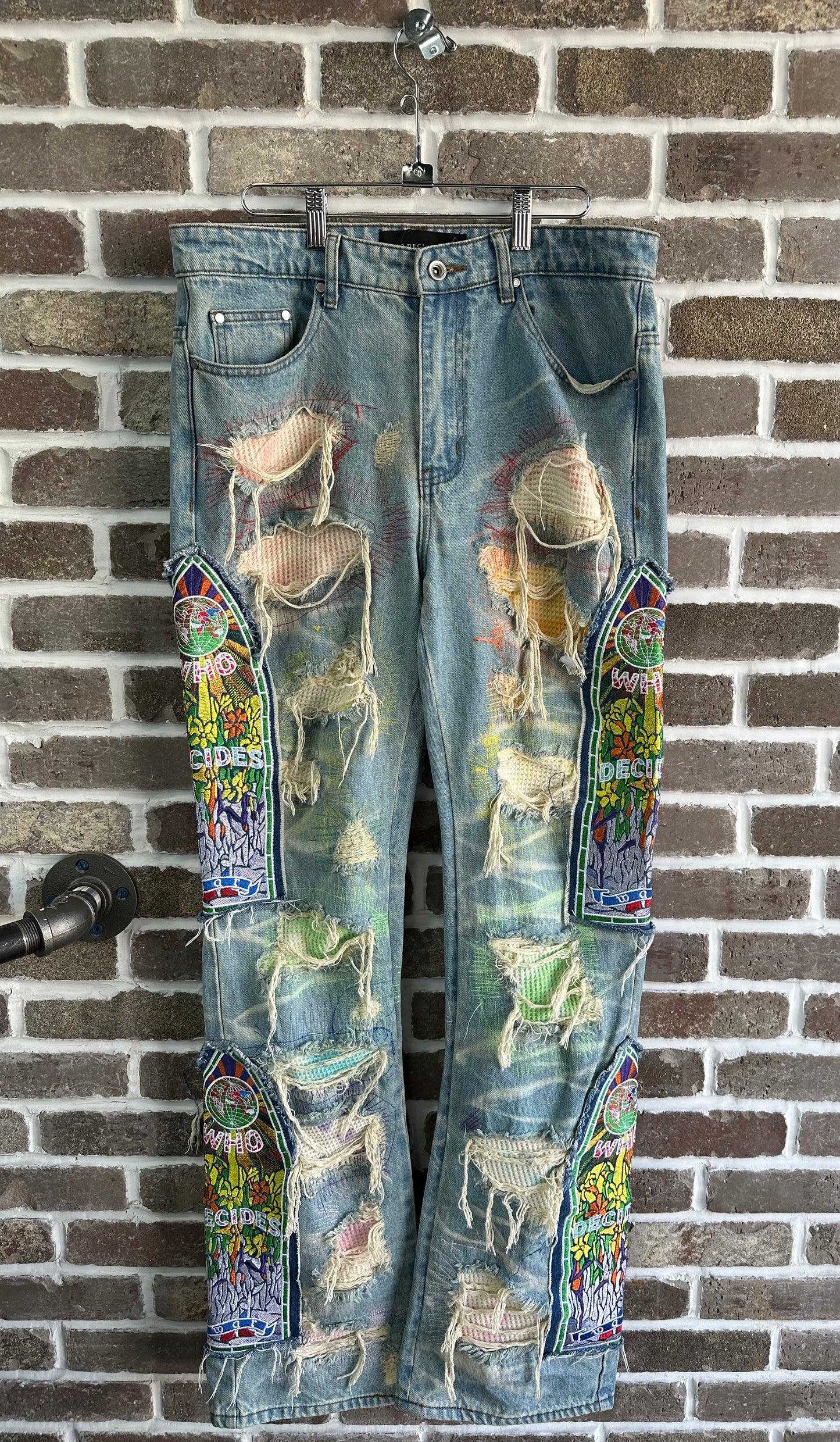 Who Decides War Multi Distressed Stained Glass Patch Denim Jeans