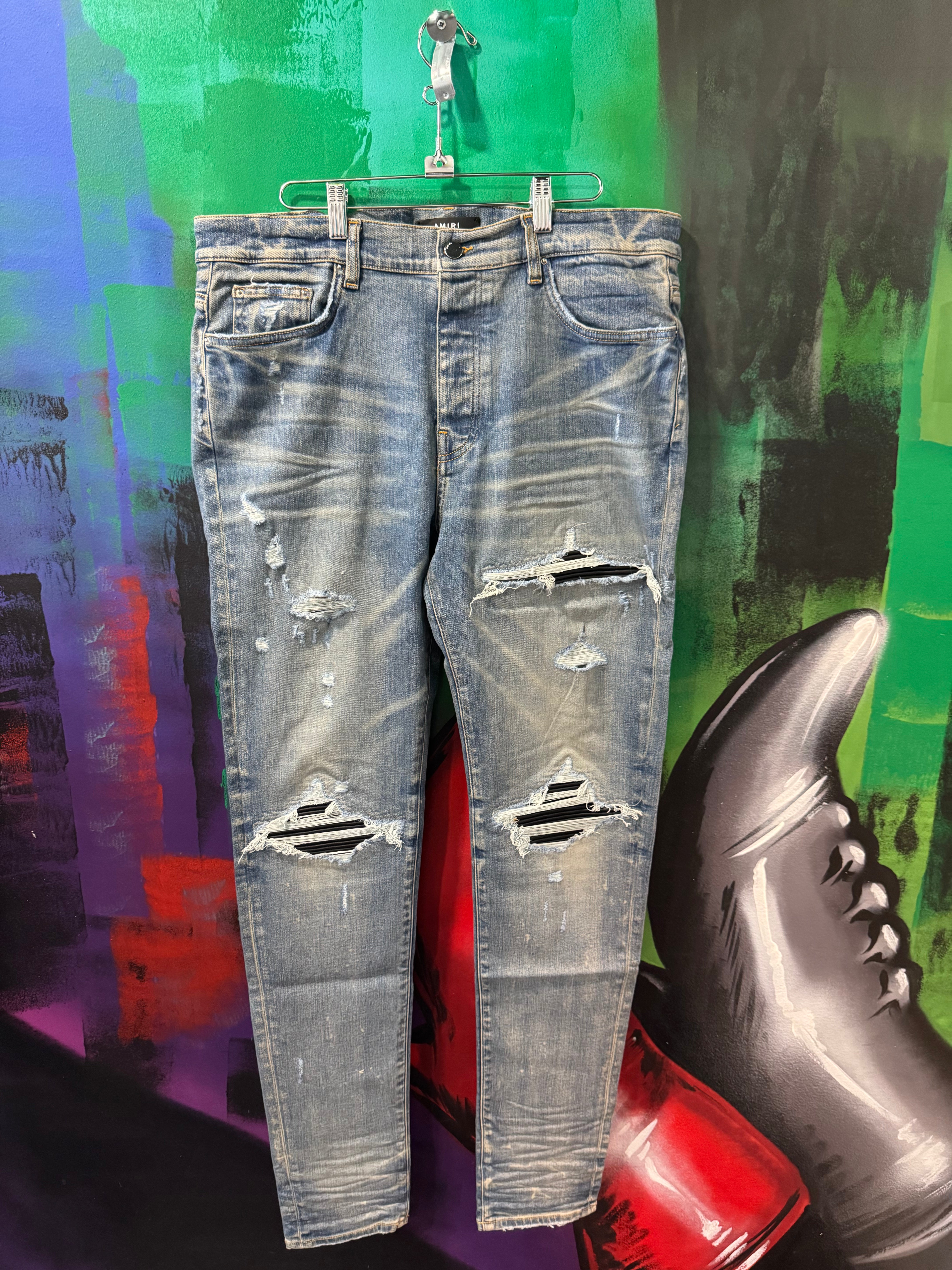 Amiri MX1 Black Patch & Light Jeans