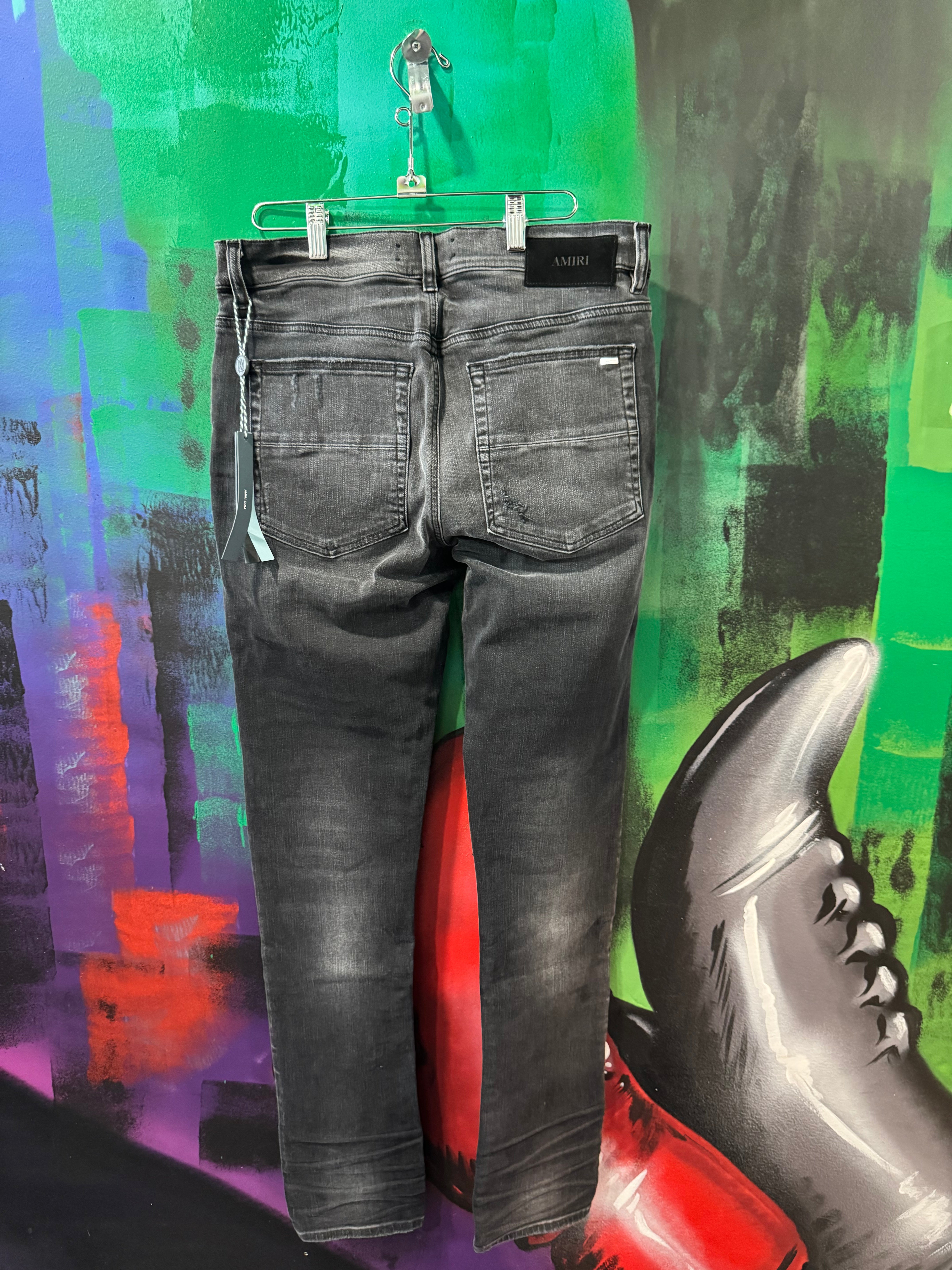 Amiri MX1 Pink Salmon Patch Black Jeans