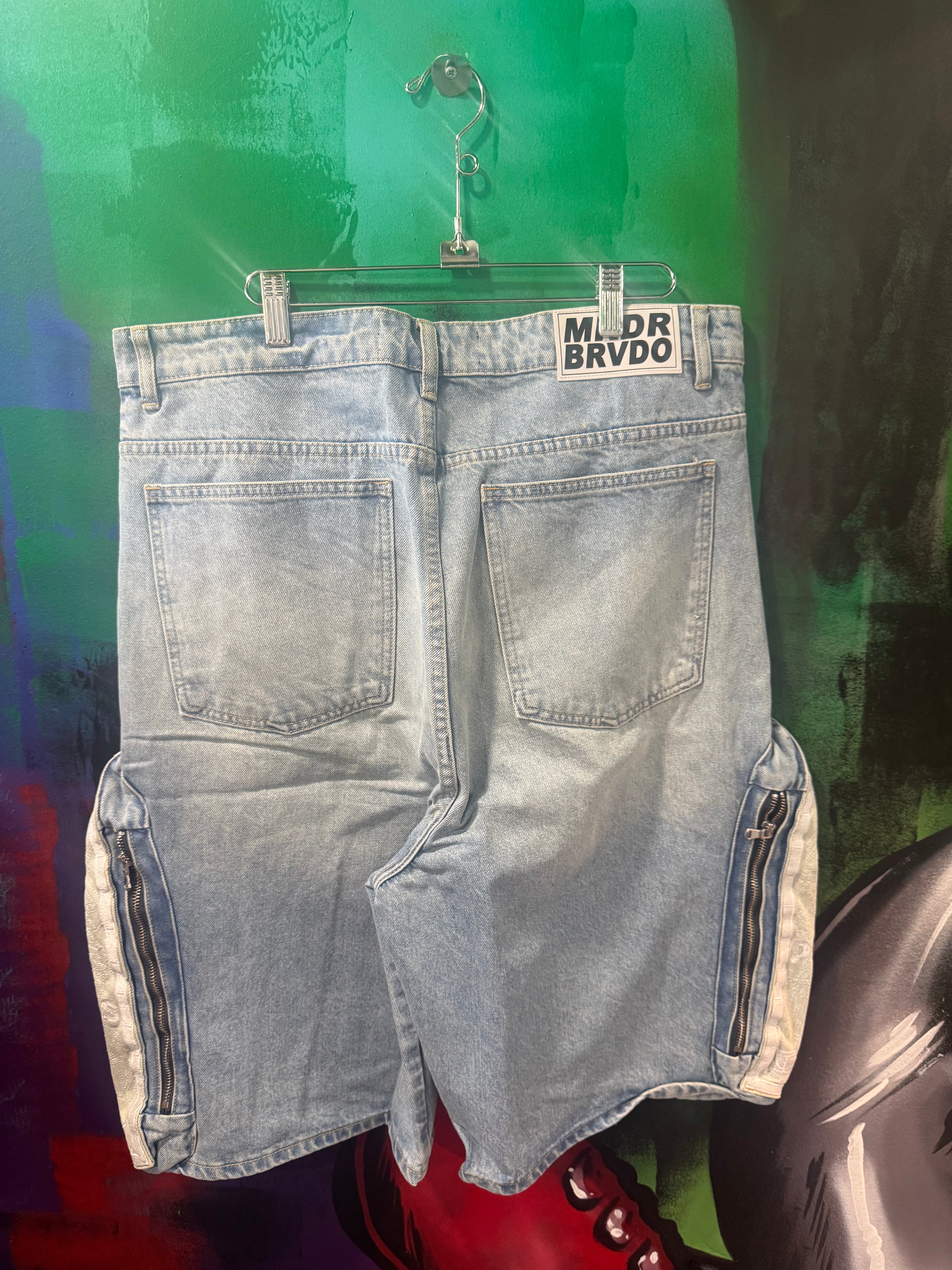 Who Decides War " Side Embroidery" Sky Blue Jeans Shorts