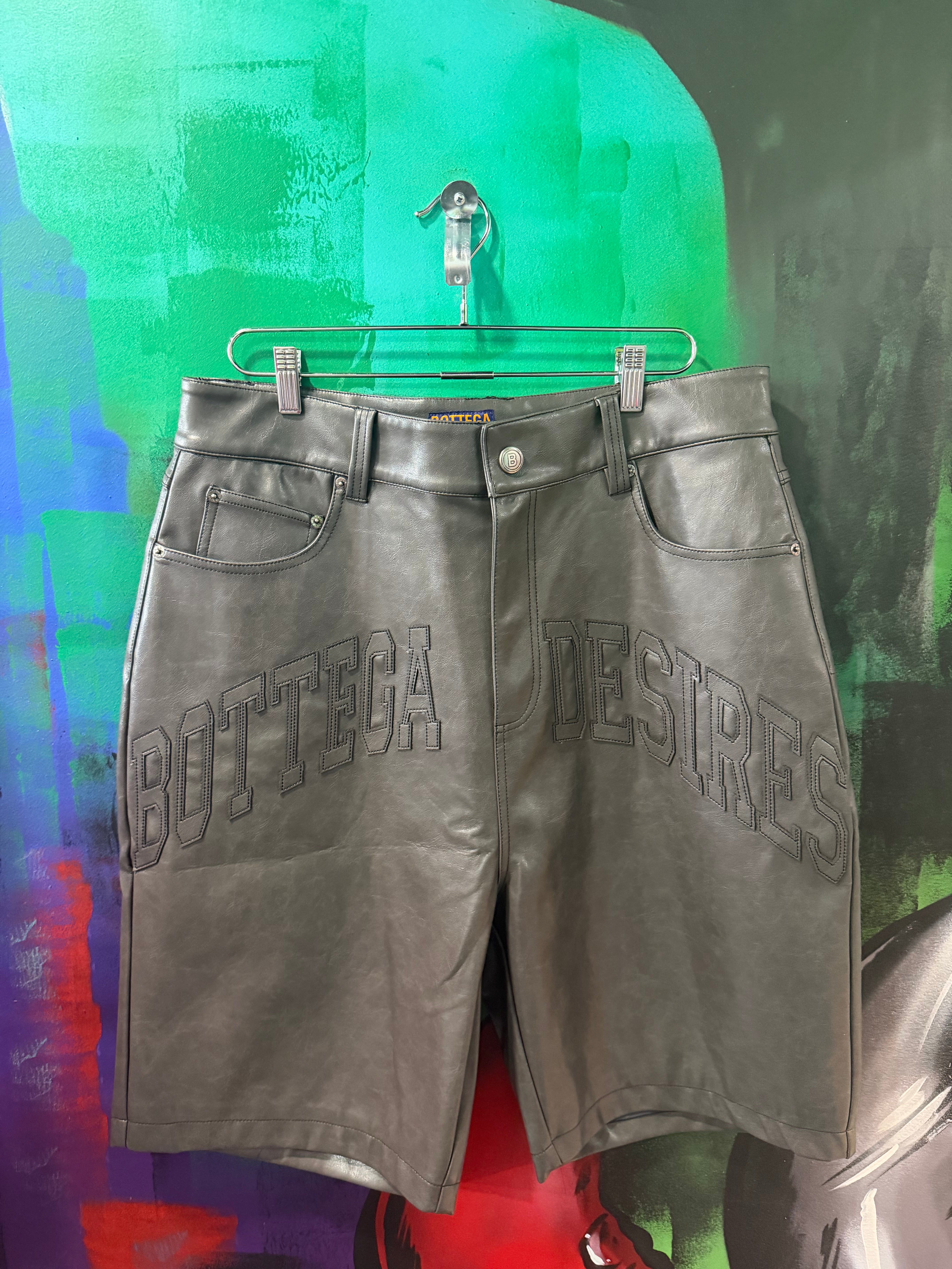 Bottega Desires Grey Leather Shorts
