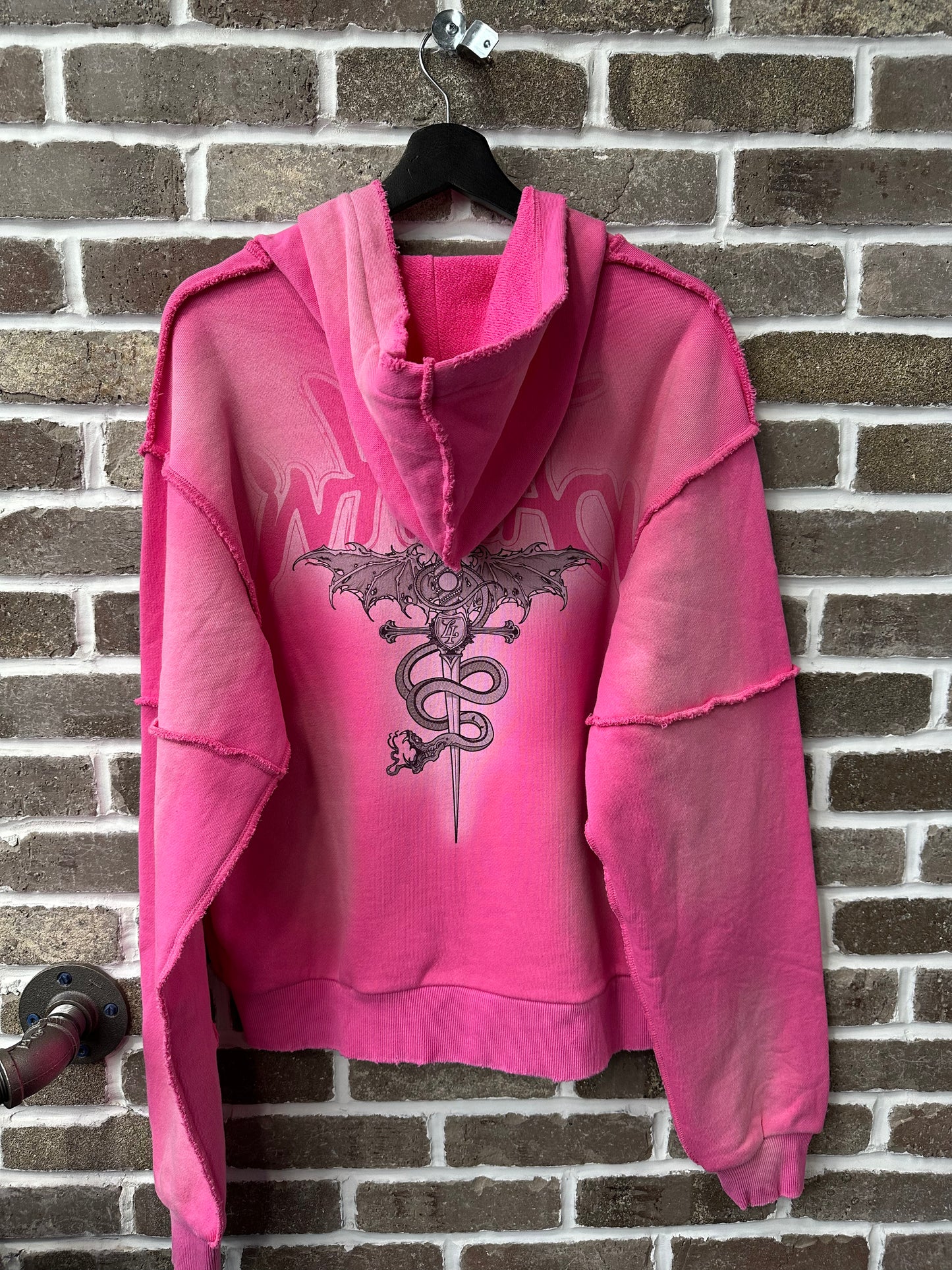 Lost Intricacy Distressed Pink Rhinestone Zip Up Hoodie