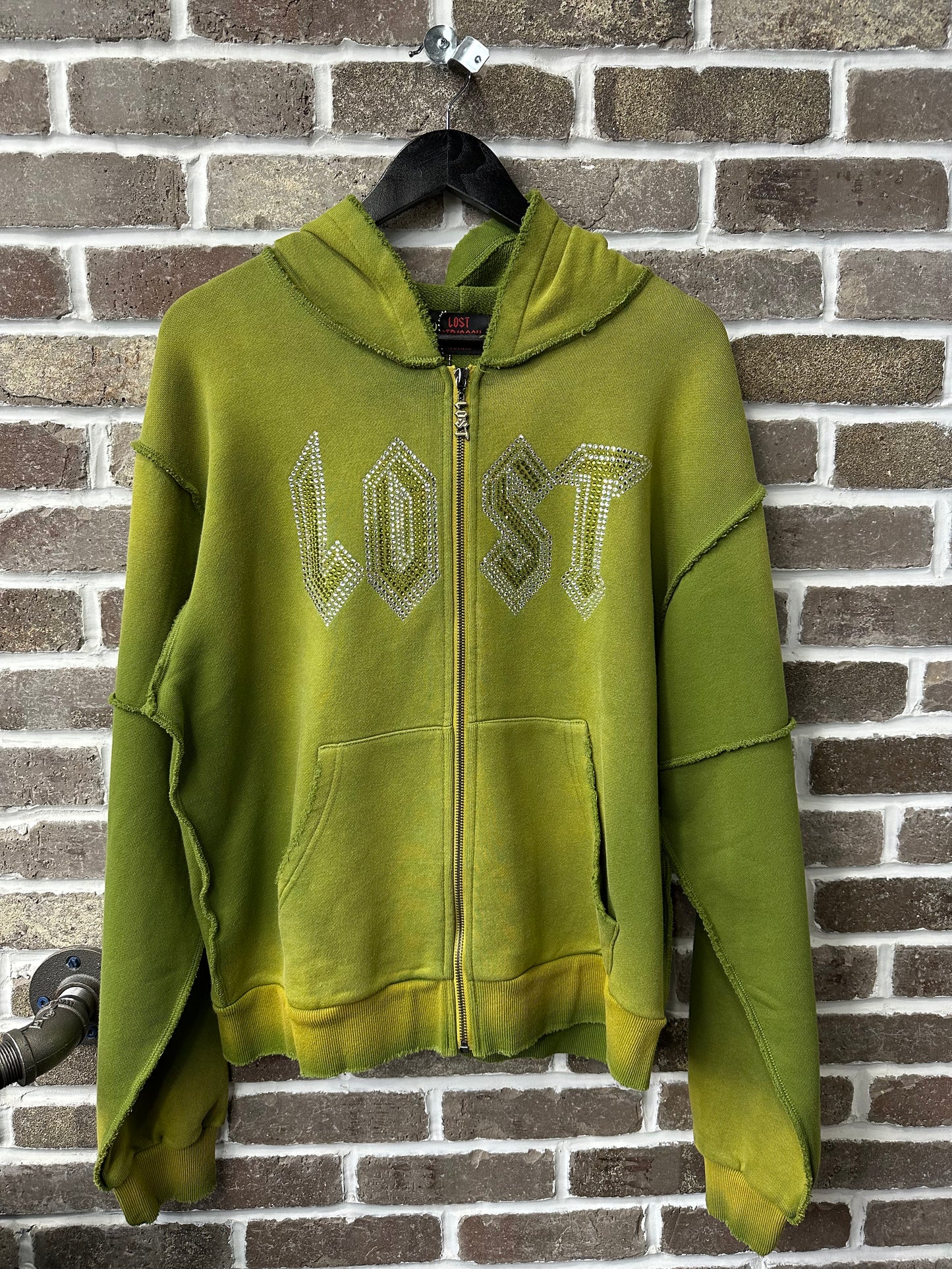 Lost Intricacy Green Rhinestone Zip Up Hoodie