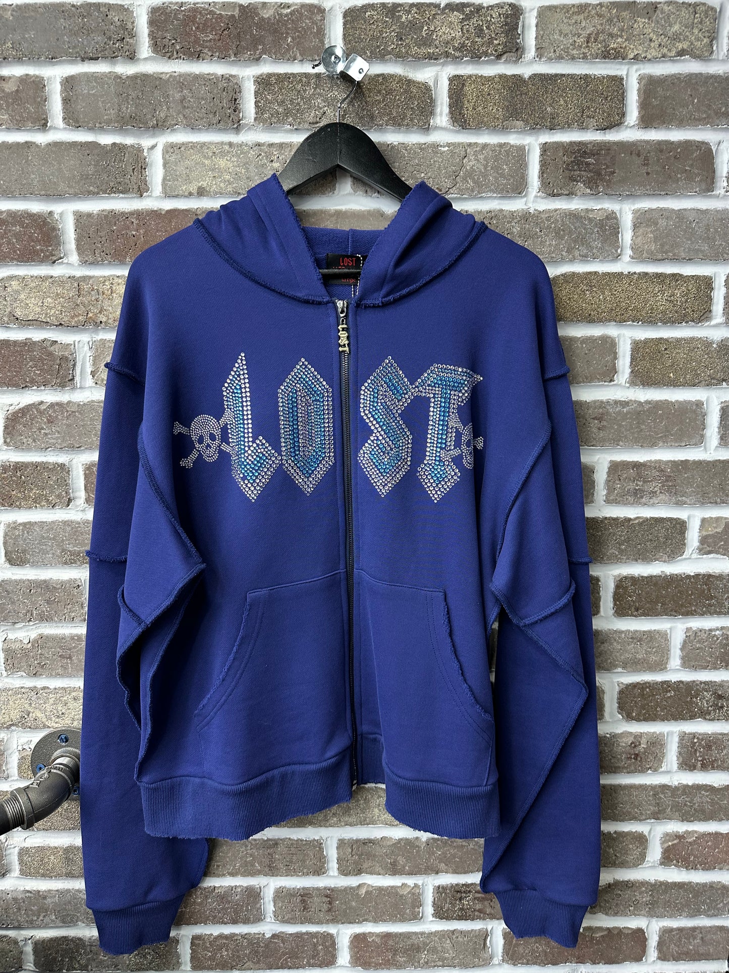 Lost Intricacy Navy Blue Rhinestone Zip Up Hoodie