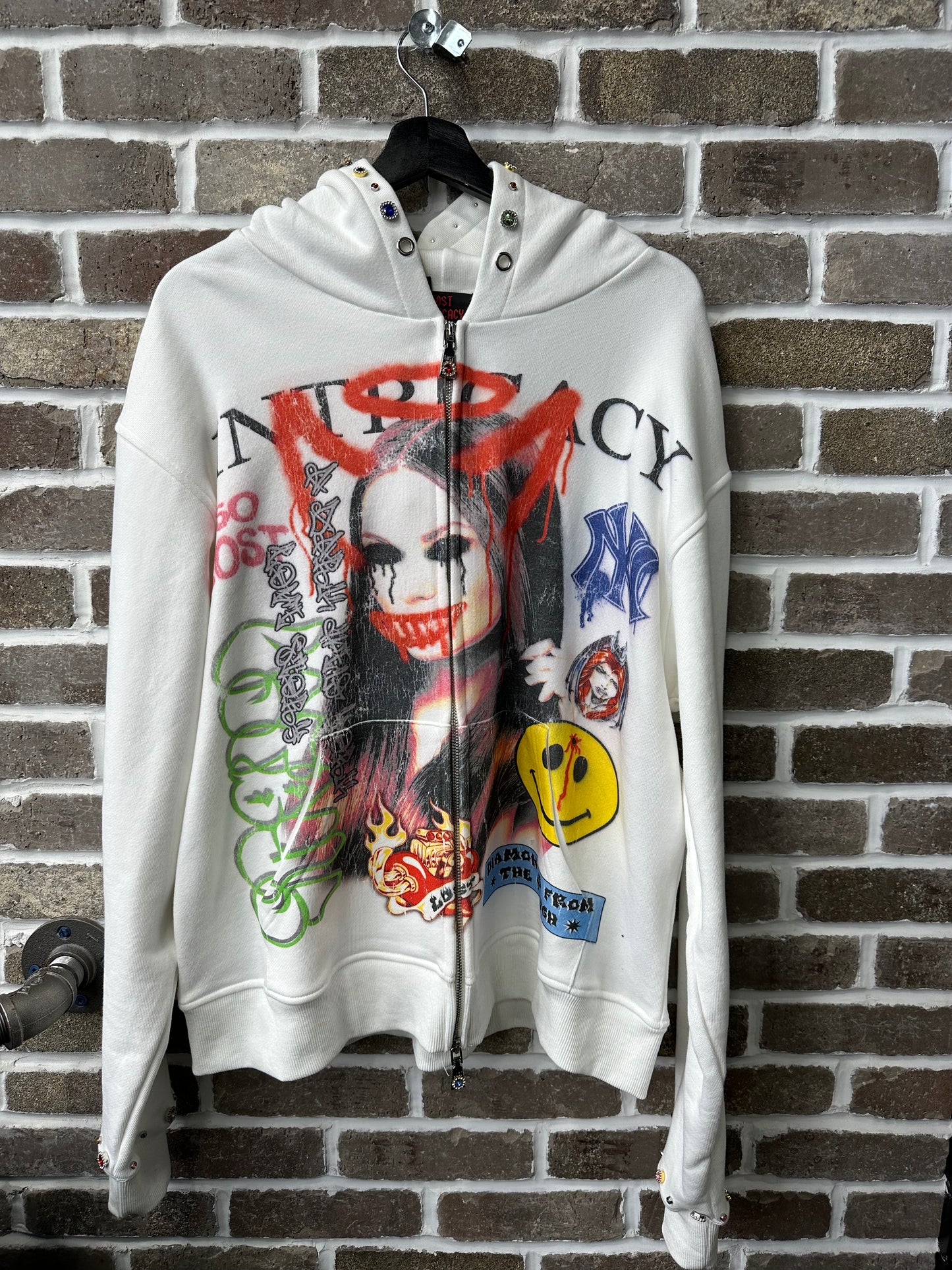 Lost Intricacy White Front Page Mag Zip Up Hoodie