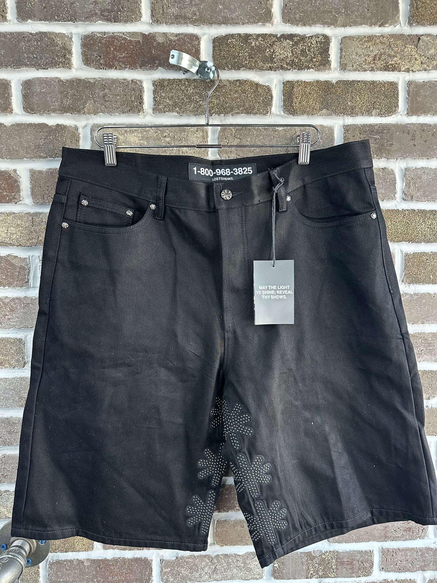 Lost Shdws Studded Denim Shorts Black