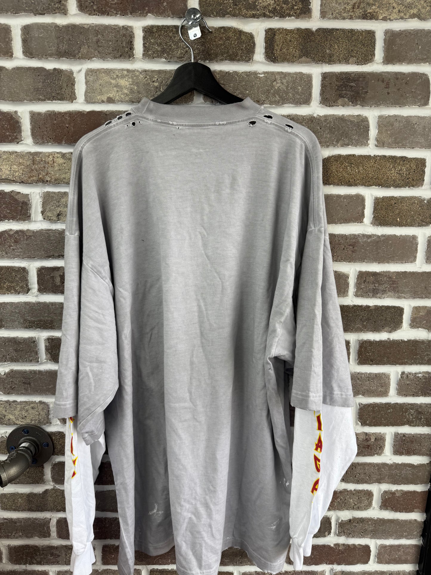 Balenciaga Gray Thermal Double SleeveRetro Logo Tee