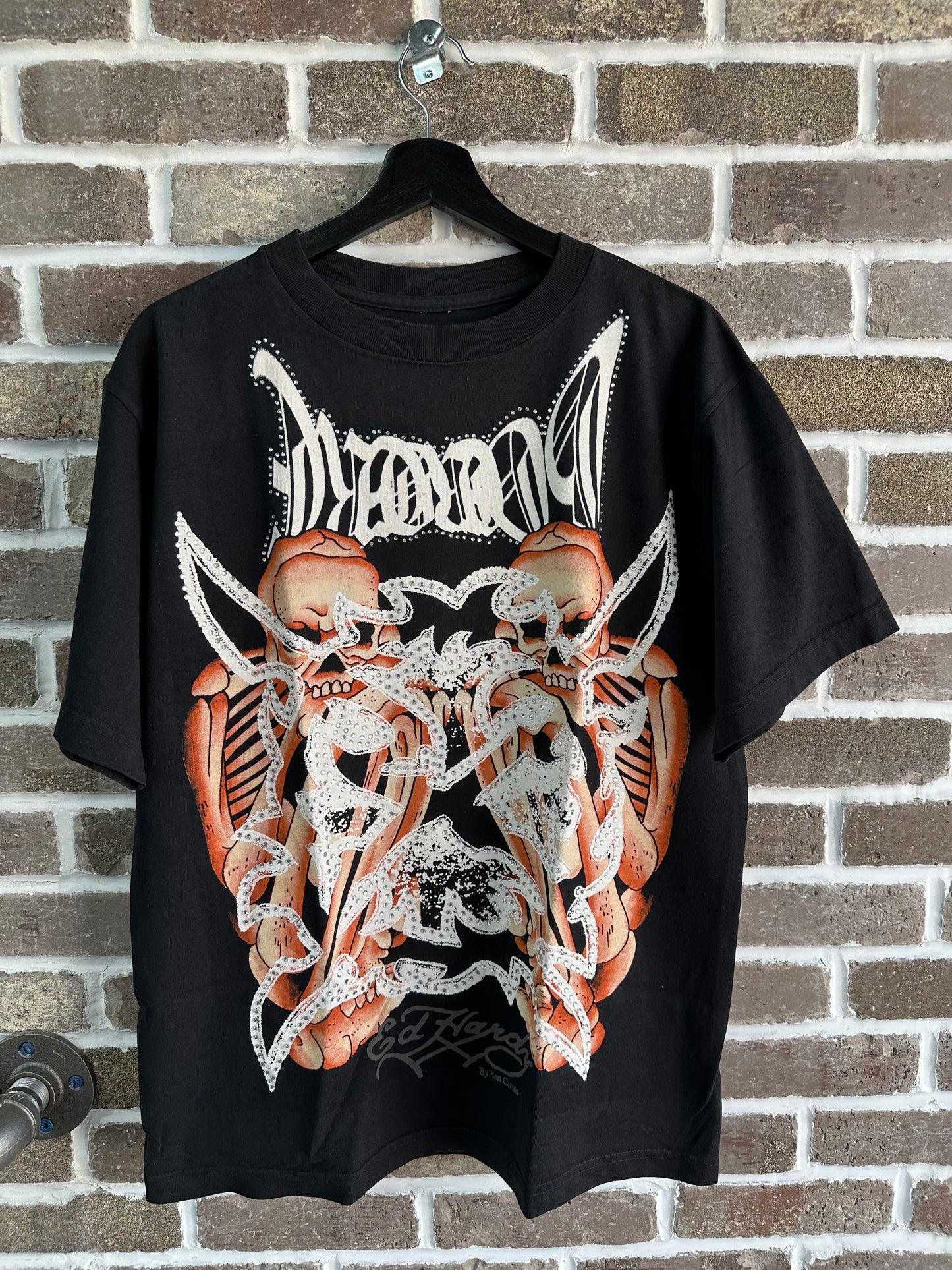Ed Hardy X Ken Karson Hardcore Rhinestone Tee Black