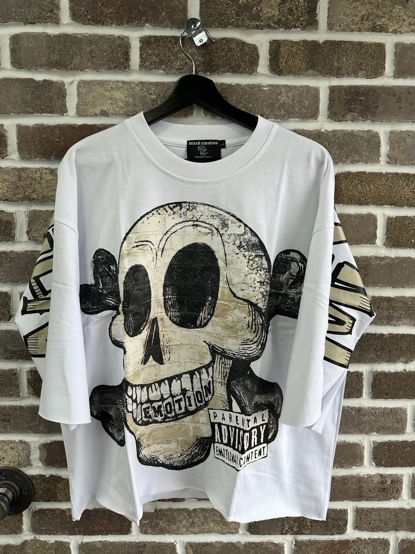 Mixed Emotion White Skeleton Cartoon Tee