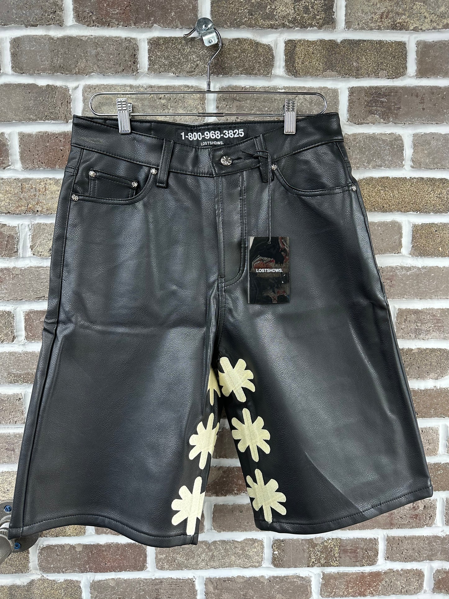 Lost Shdws Black/Bone Leather Shorts