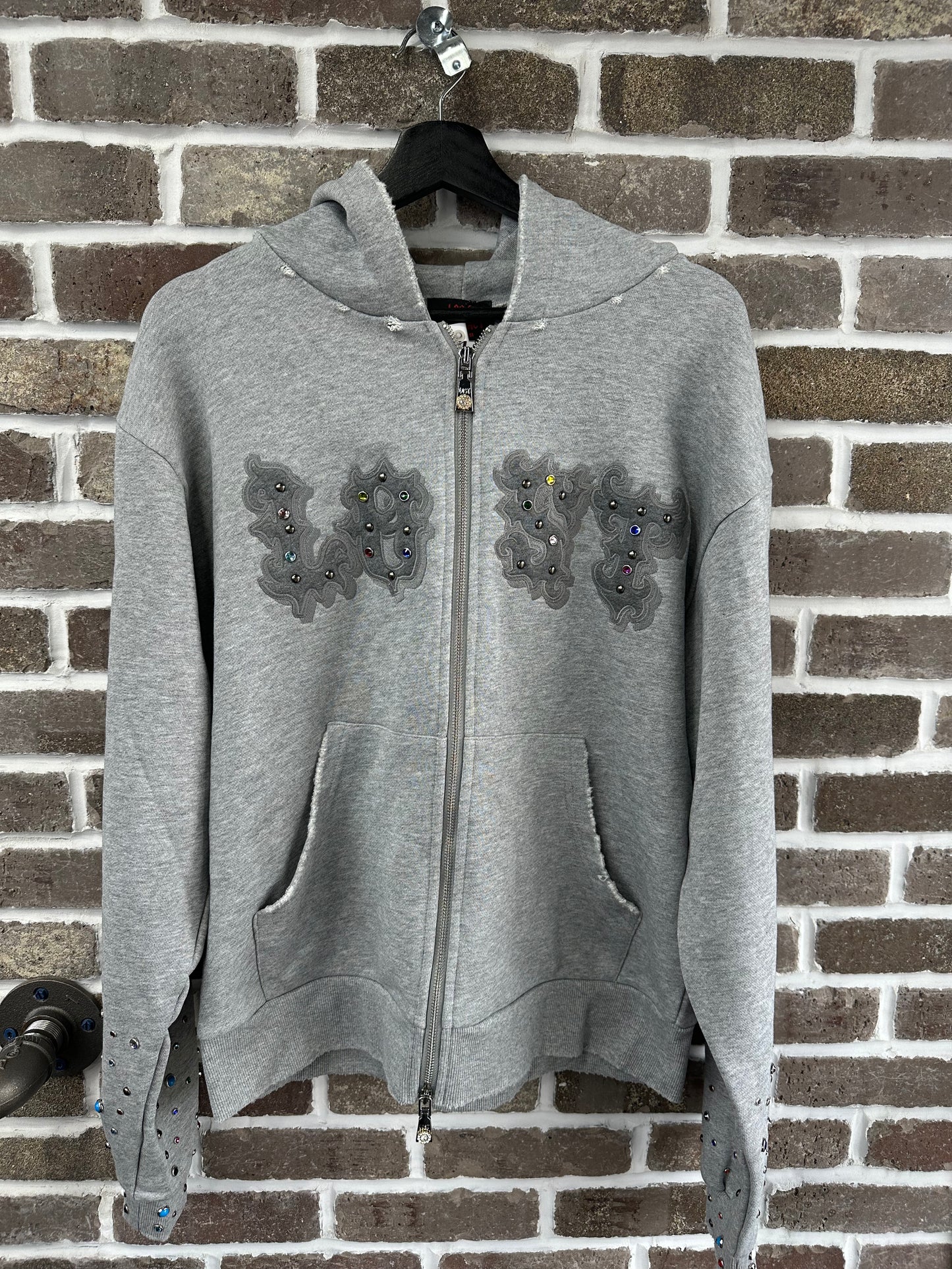 Lost Intricacy Light Grey Patch Zip Up Hoodie