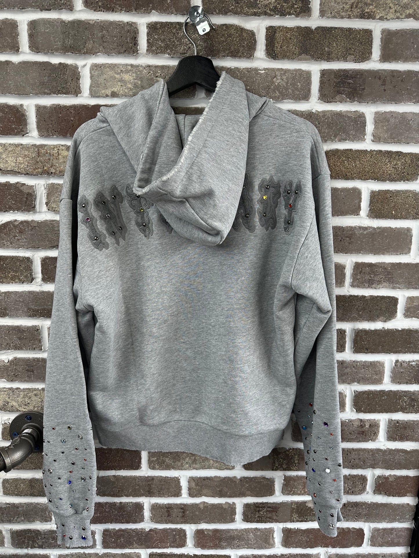 Lost Intricacy Light Grey Patch Zip Up Hoodie