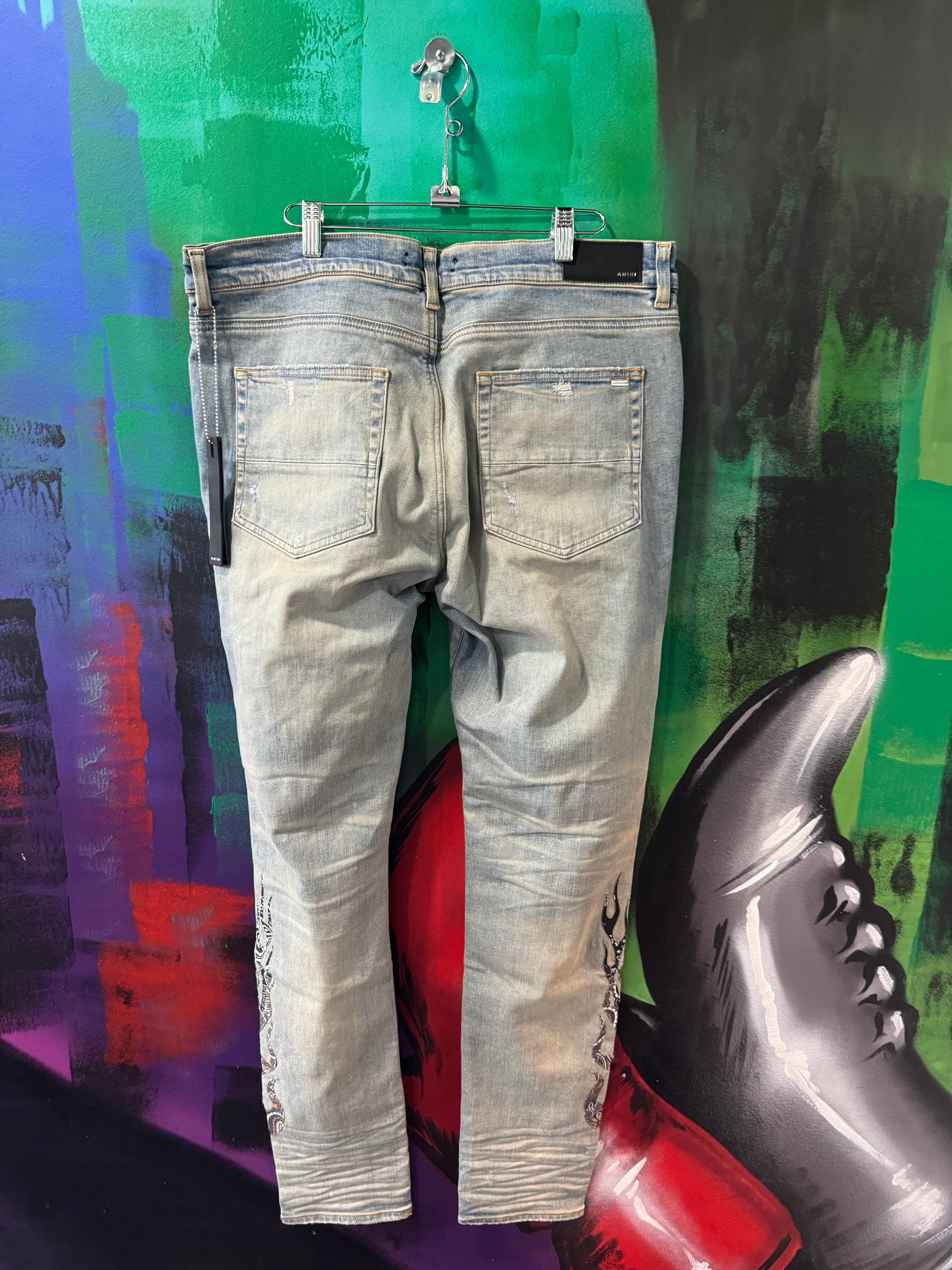 Amiri Clay Indigo Bandana Flame Jeans
