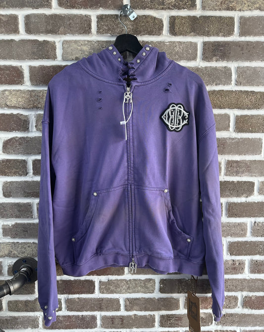 Birth Of Royal Child Blue Pearl Studded Zip Up Hoodie