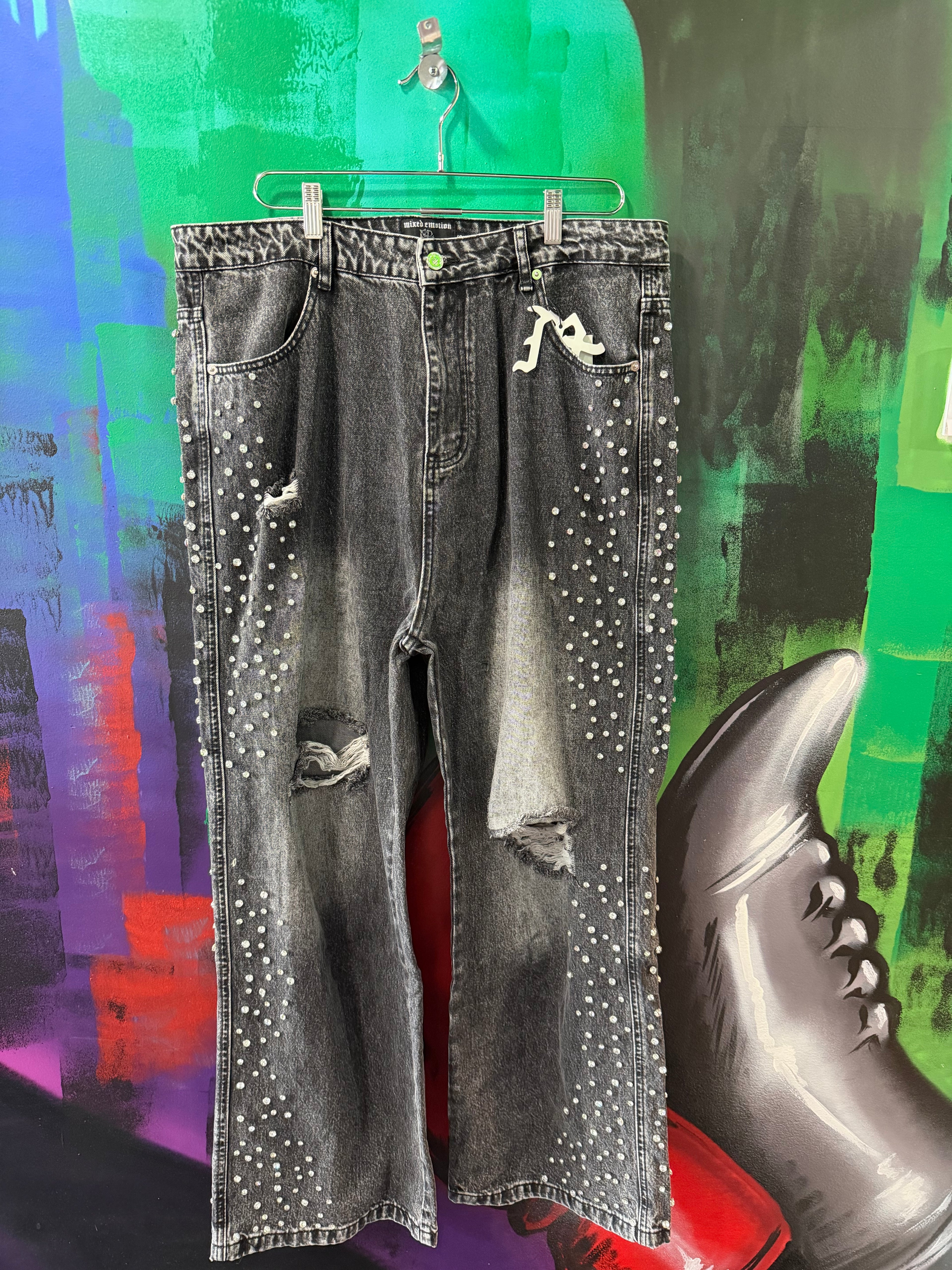 Mixed Emotion Grey Stone Baggy Jeans