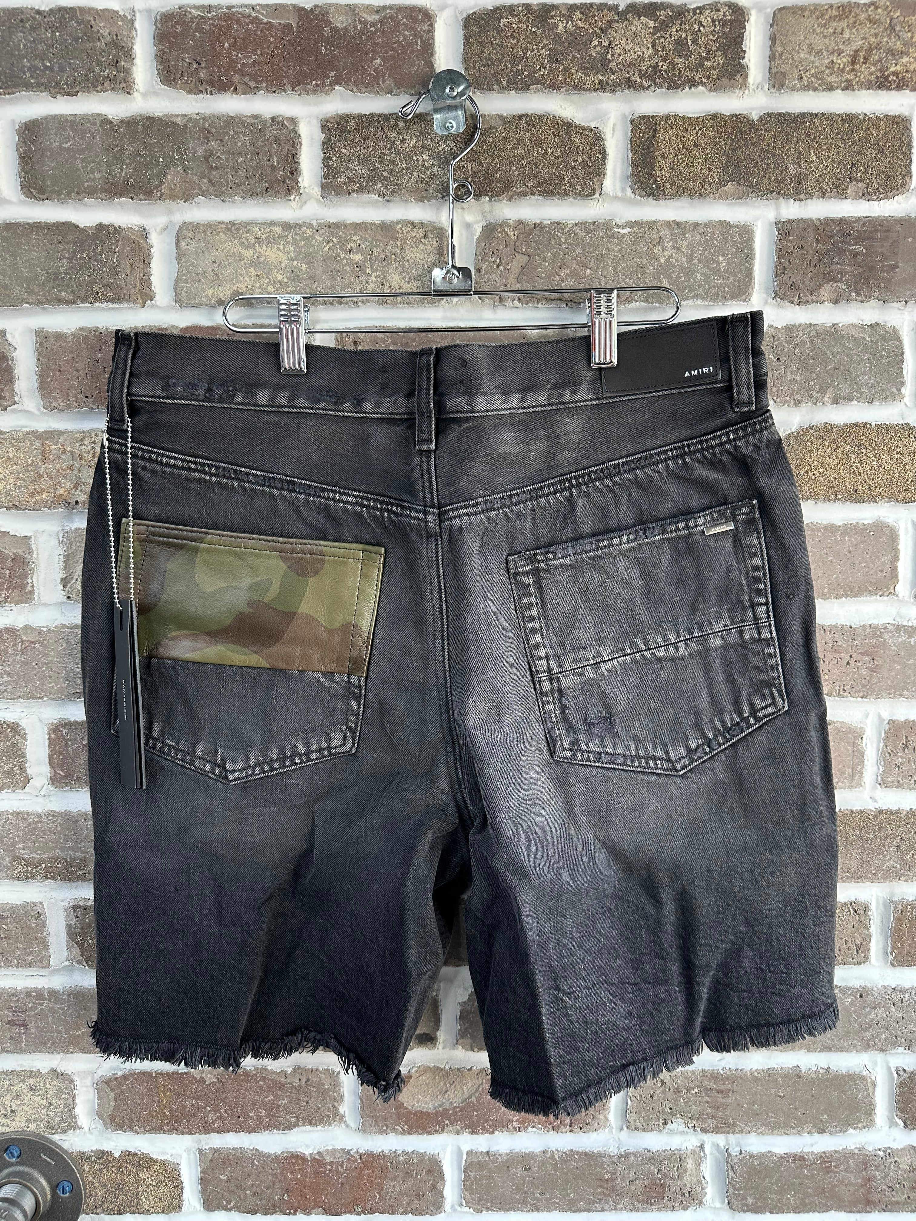 Amiri Aged Black Camo Patch Shorts