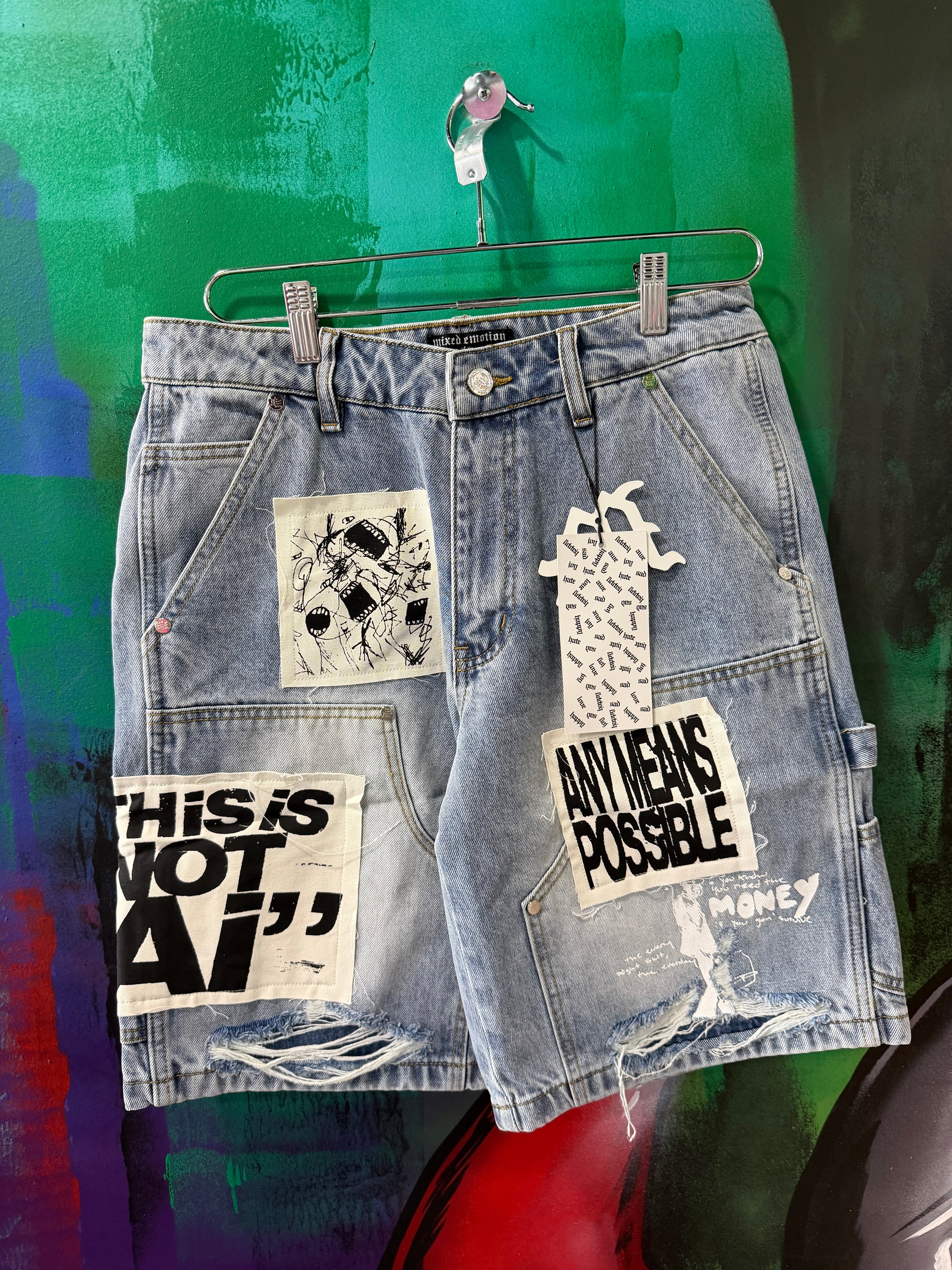 Mixed Emotion Blue AI Denim Shorts