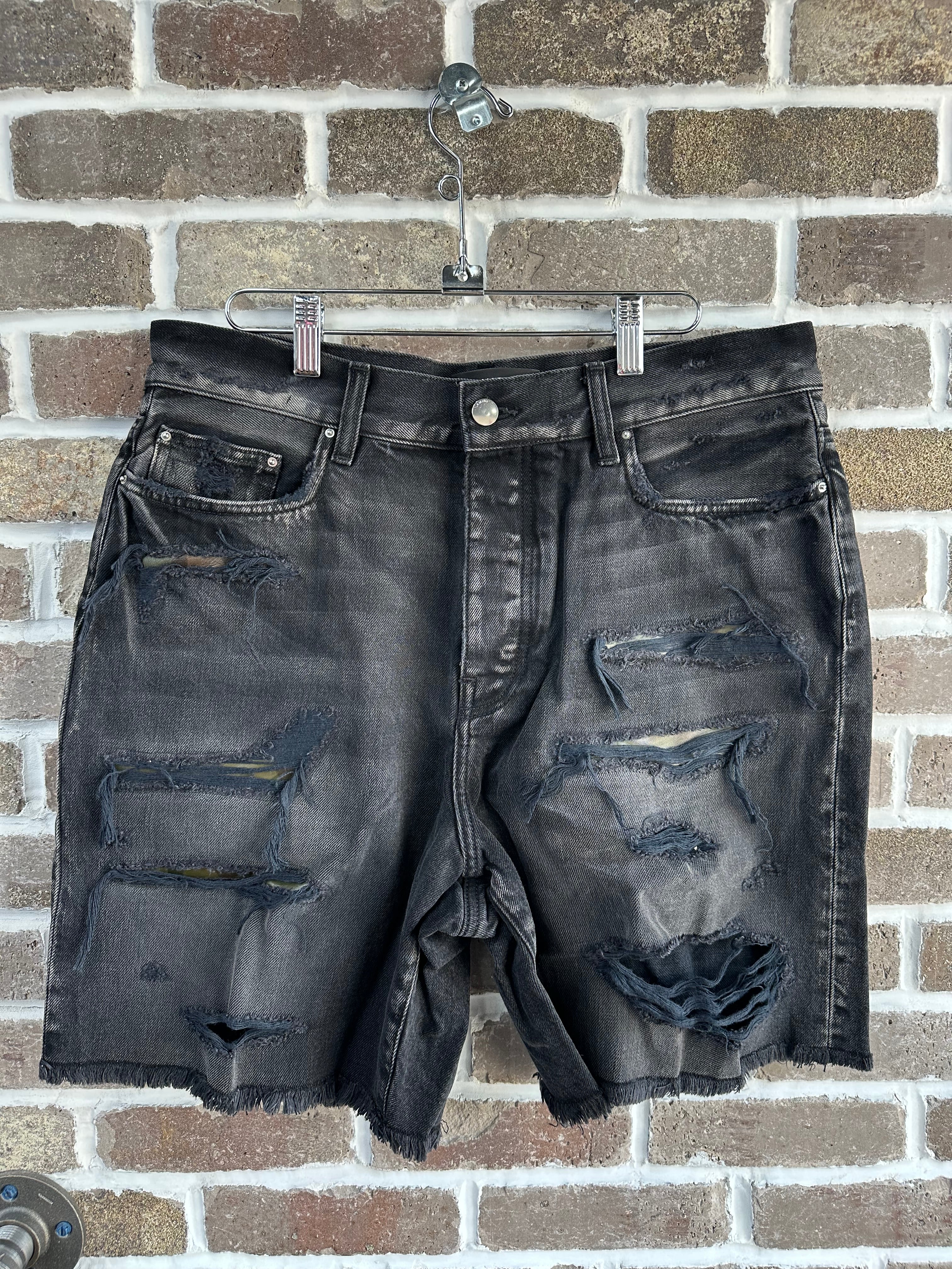 Amiri Aged Black Camo Patch Shorts