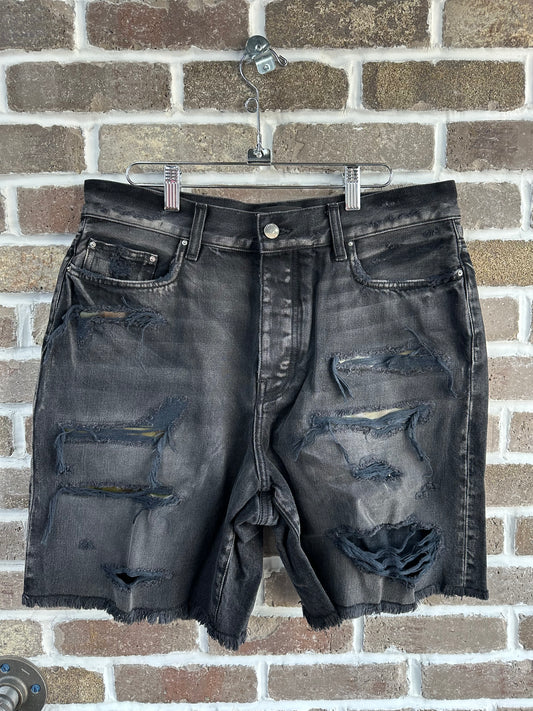 Amiri Aged Black Camo Patch Shorts