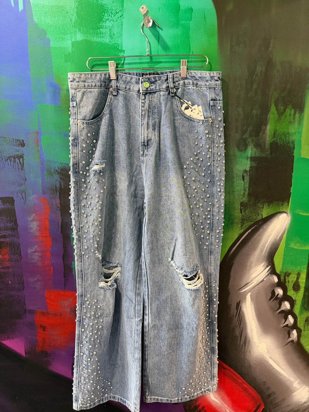 Mixed Emotion Blue Stone Baggy Jeans