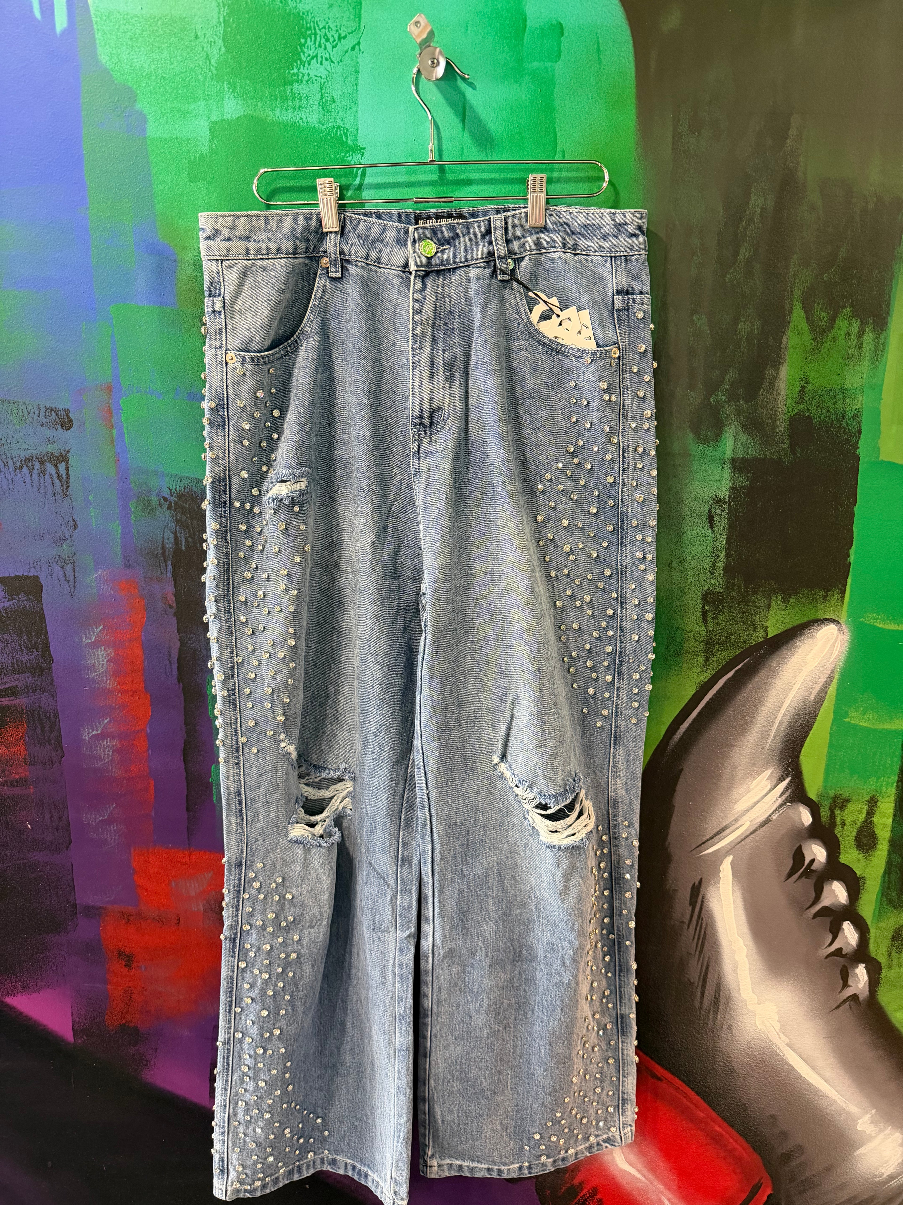 Mixed Emotion Blue Stone Baggy Jeans