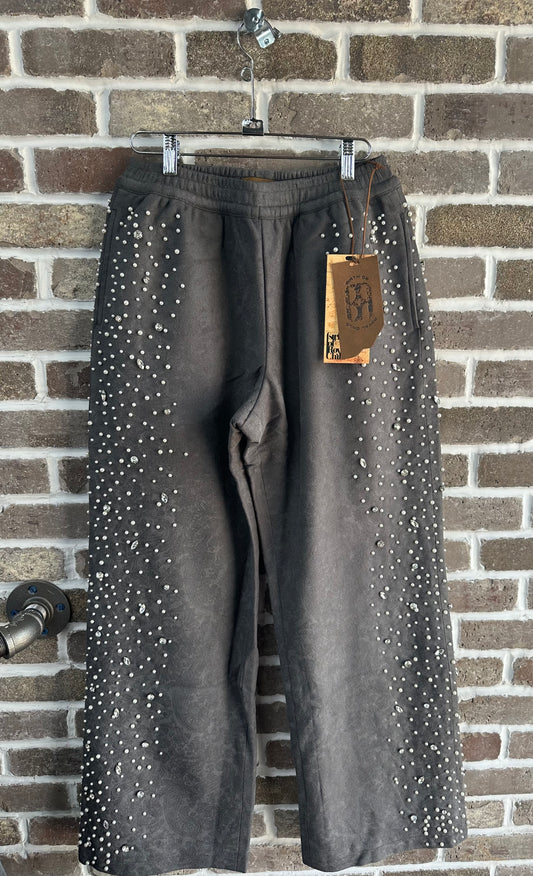 Birth Of Royal Child Black Cashew Blossom Pearl Sweatpants