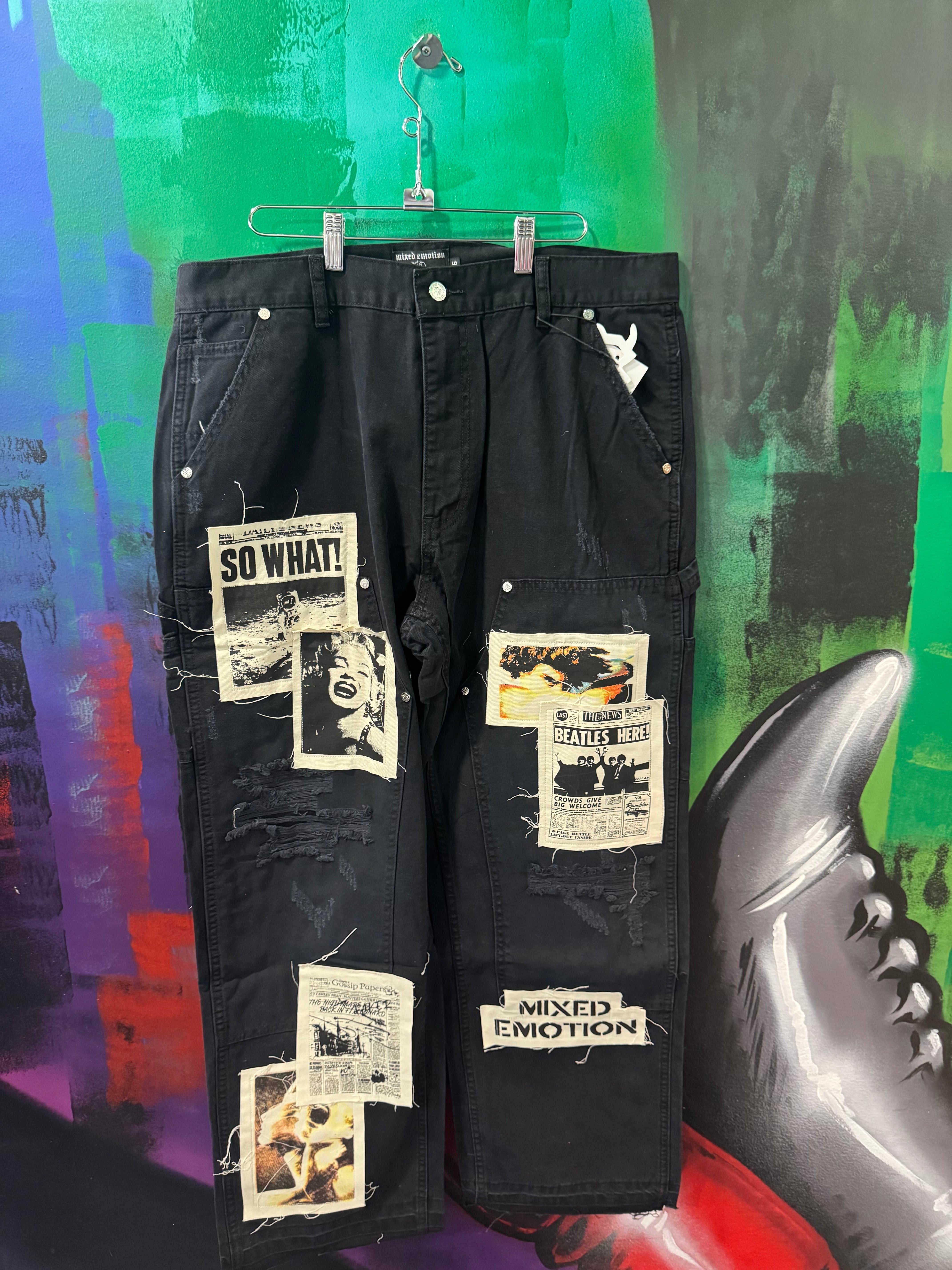 Mixed Emotion Black Newspaper Carpenter Jeans