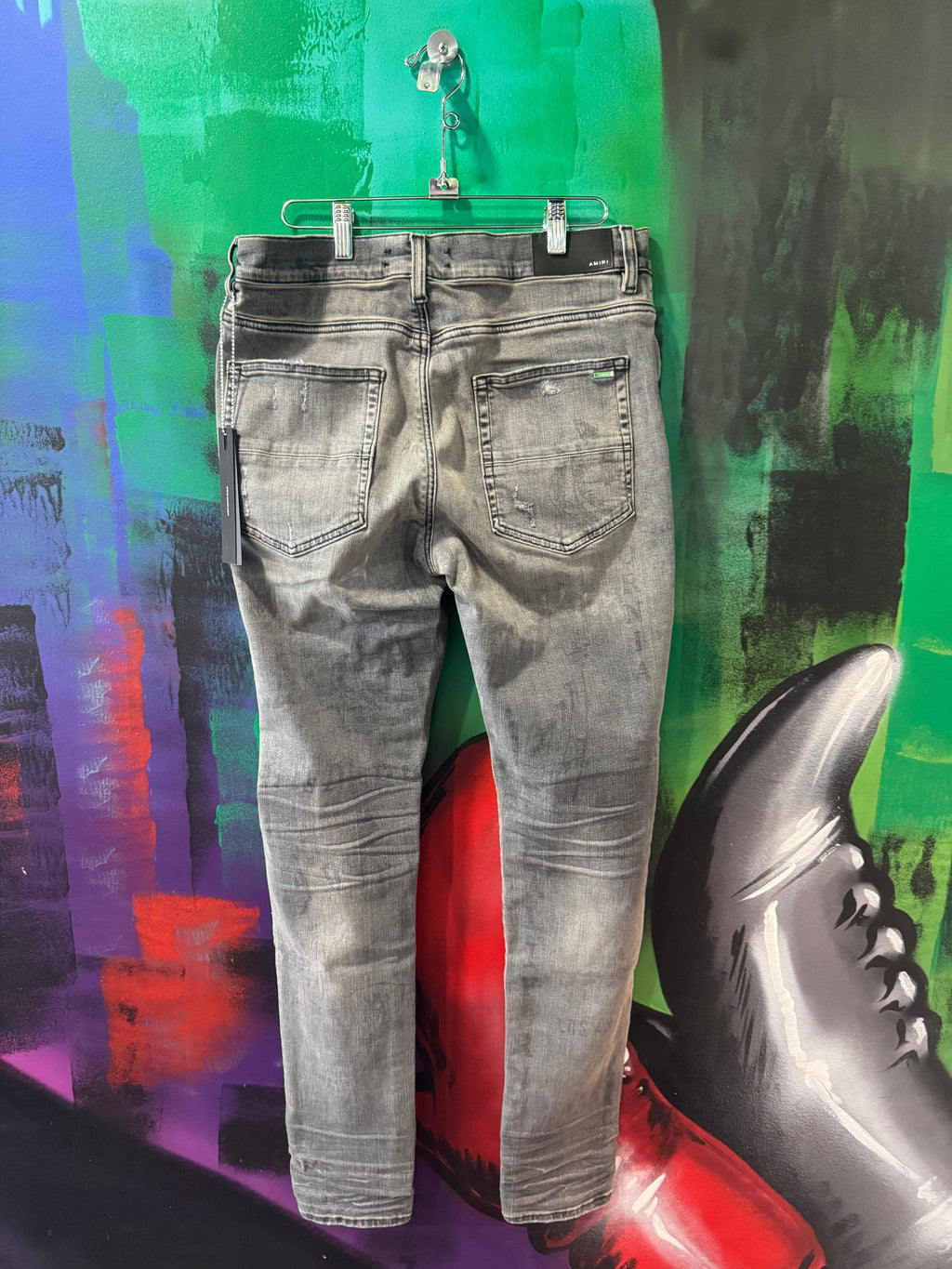 Amiri Grey Military Stencil Skinny Jeans