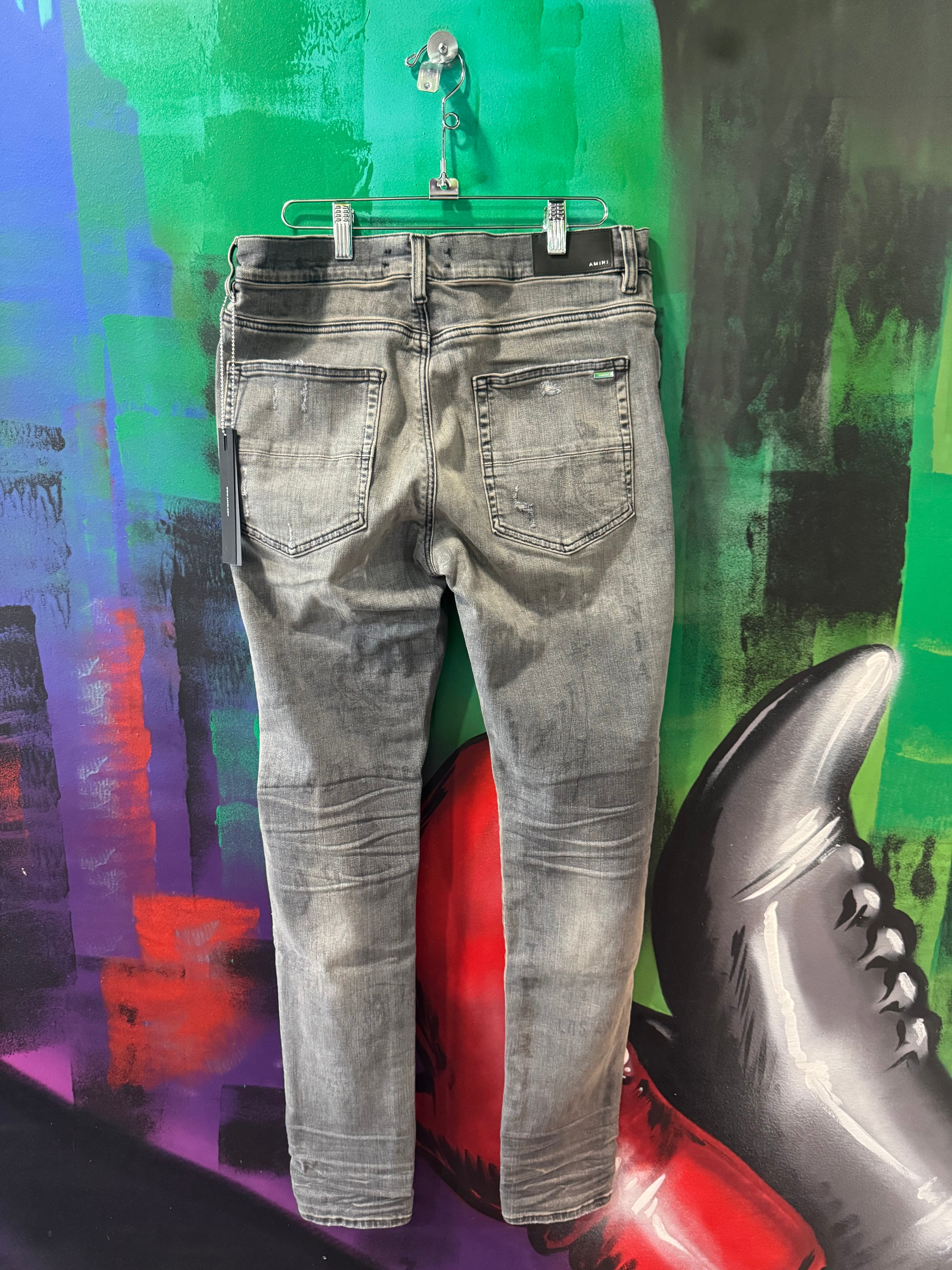 Amiri Grey Military Stencil Skinny Jeans
