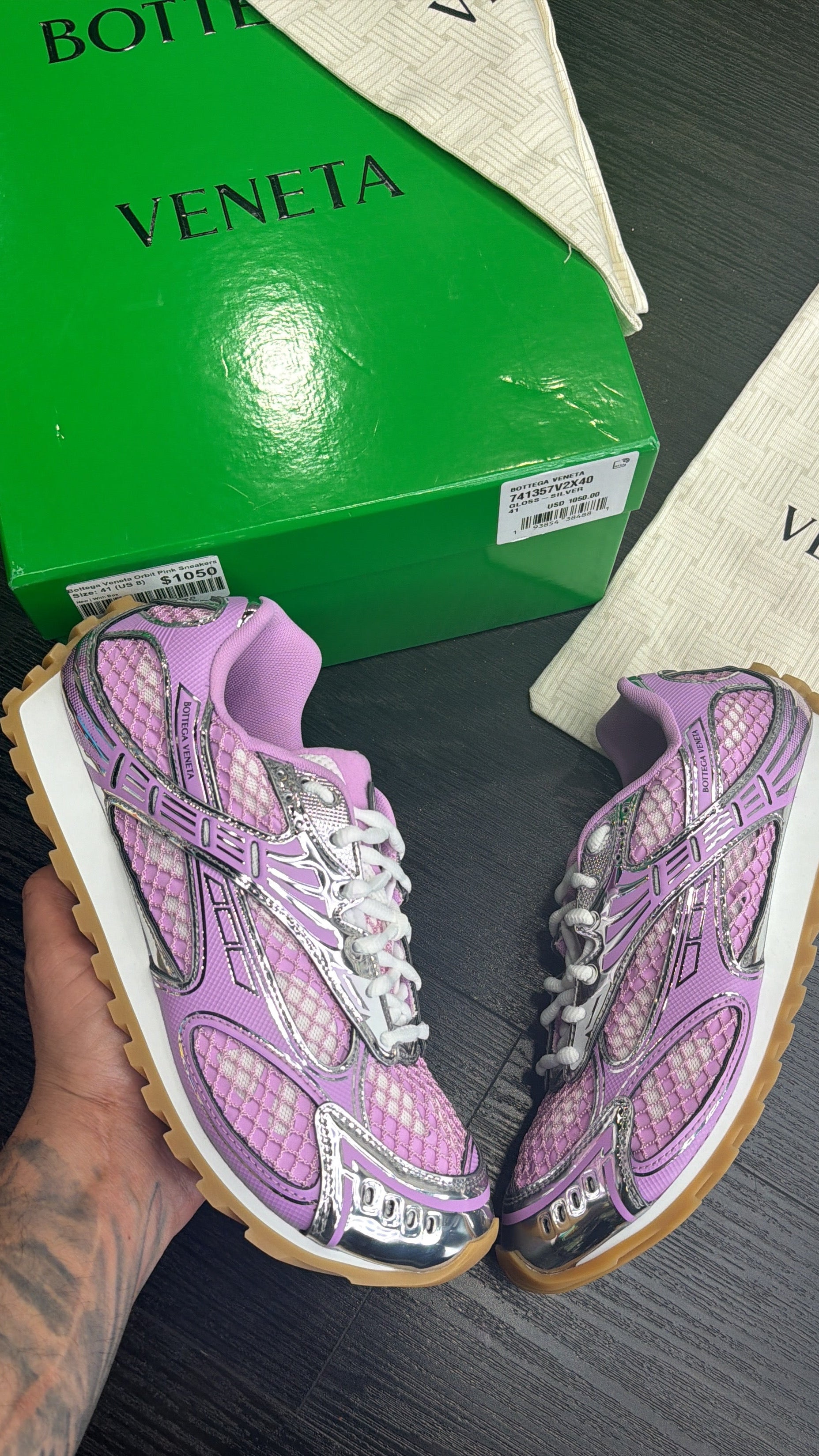 Bottega Veneta Pink/Silver Orbit Sneakers