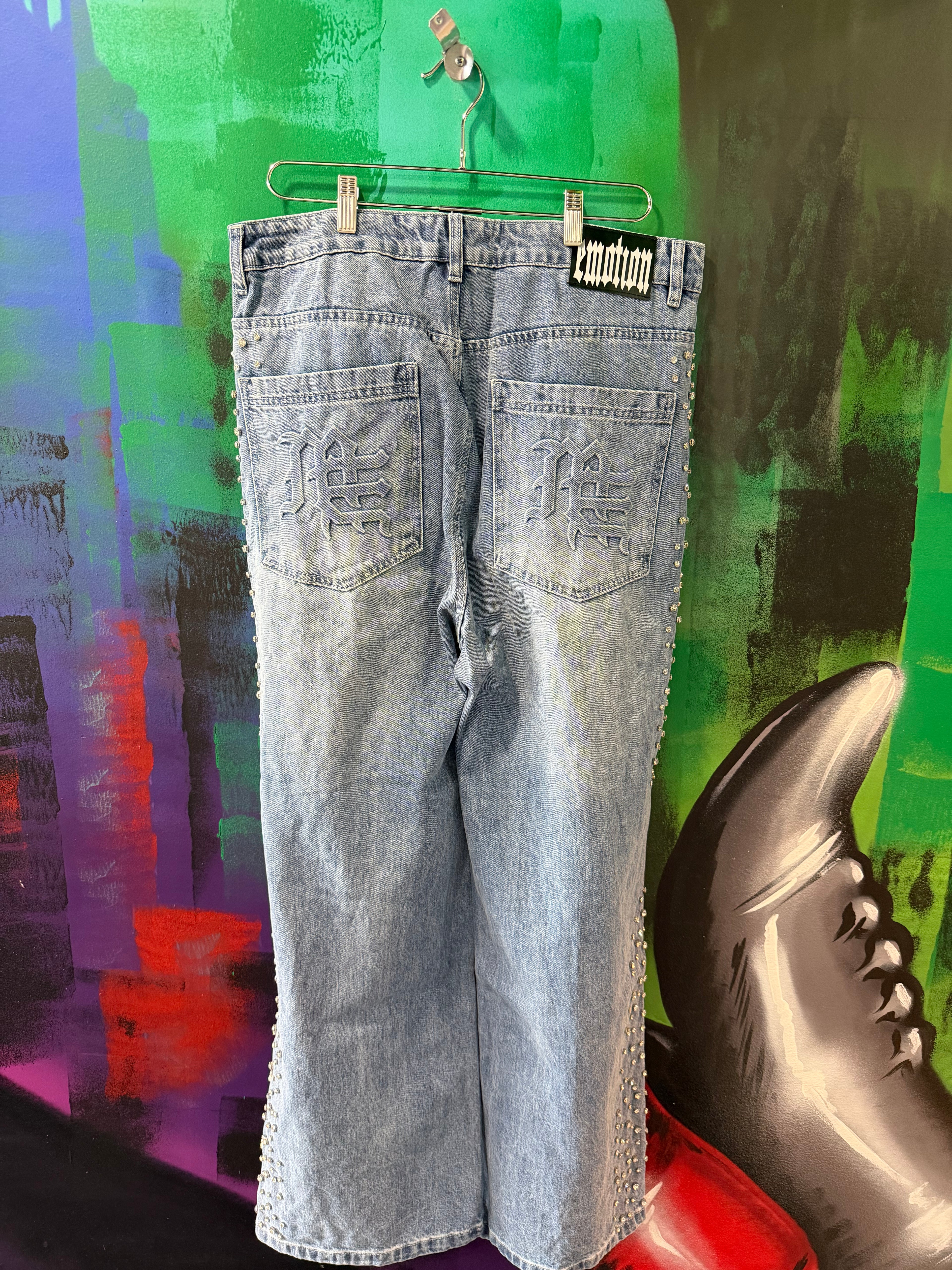 Mixed Emotion Blue Stone Baggy Jeans