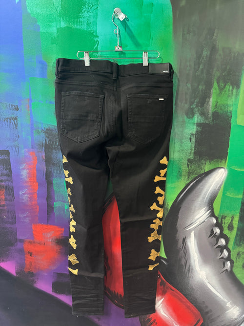 Amiri Gold Bone Black Skinny Jeans