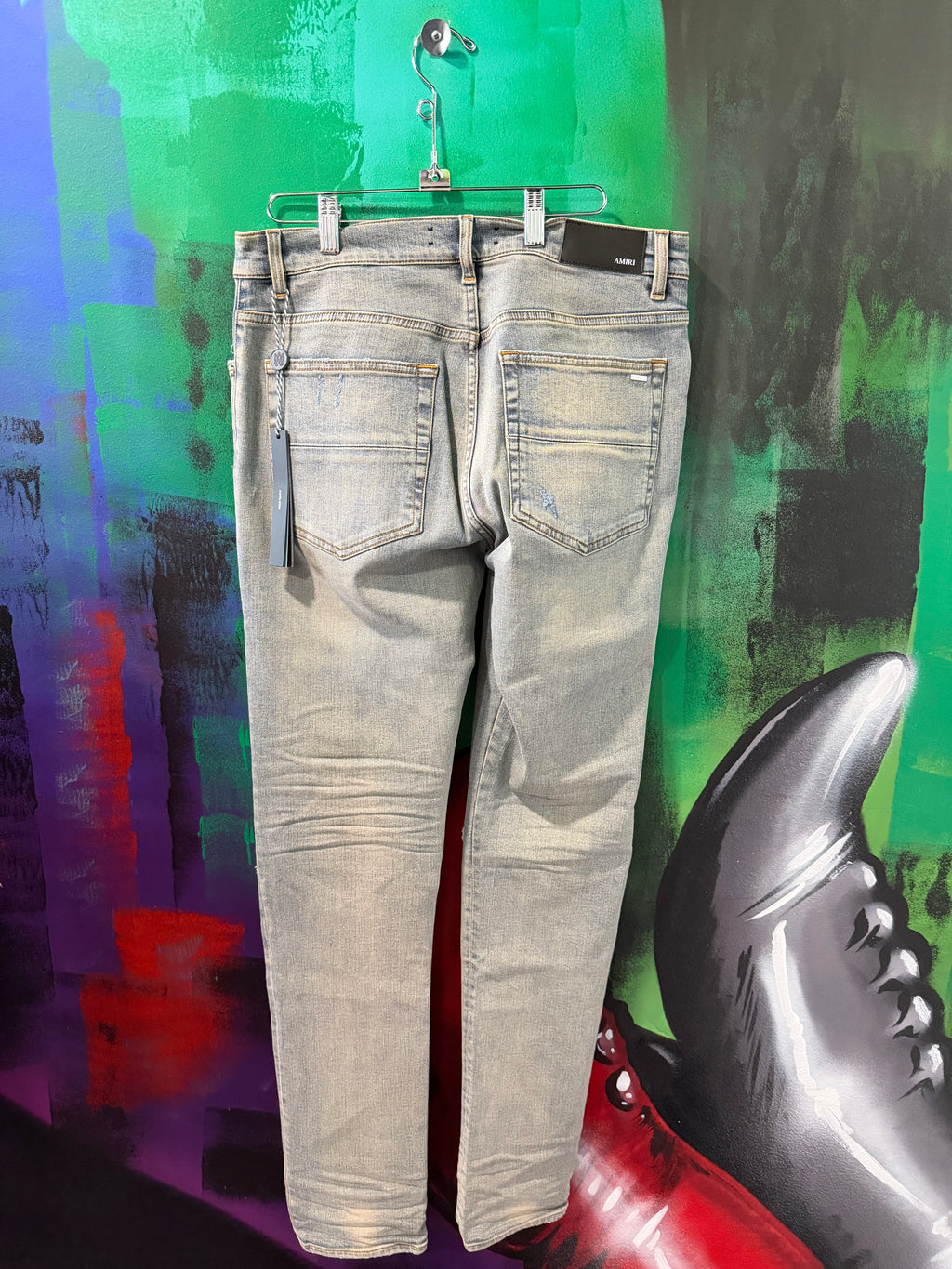 Amiri MX1 Light Wash & White Patch Jeans