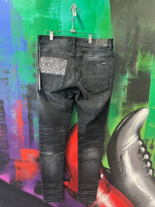 Amiri Black Bandana Art Patch Skinny Jeans